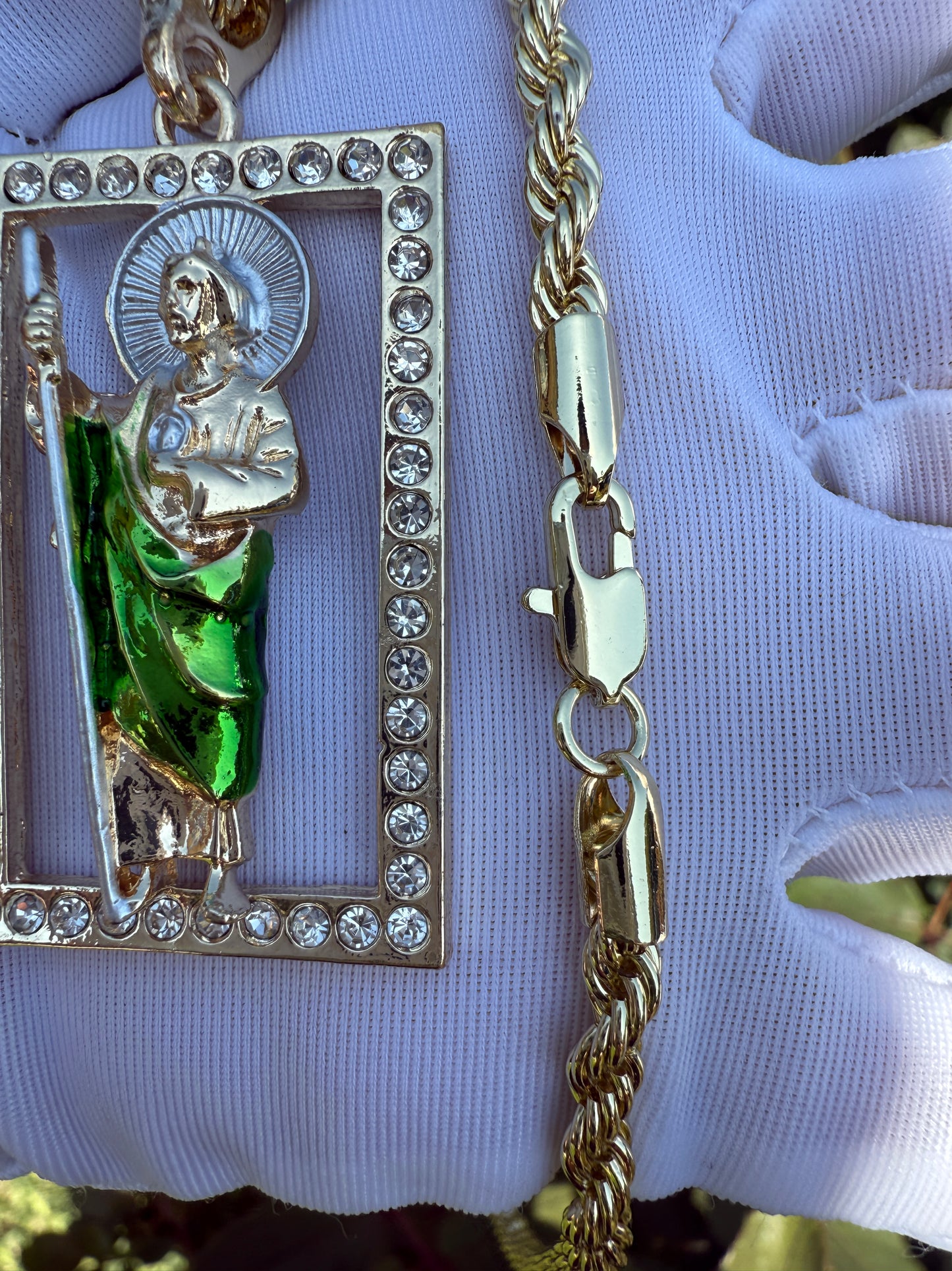 St Jude Square Pedant with Rope Chain