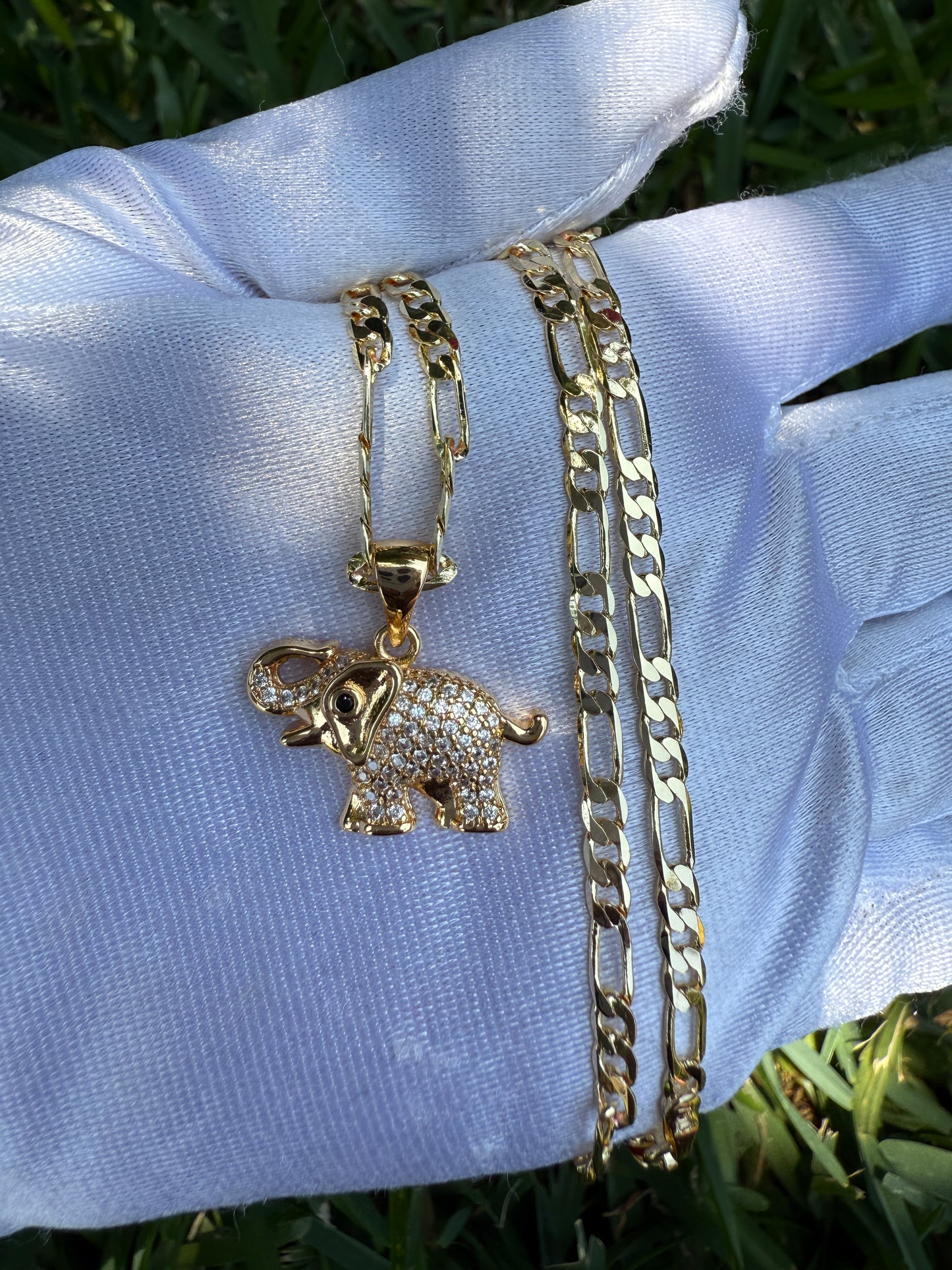 Elephant Necklace with Figaro Chain