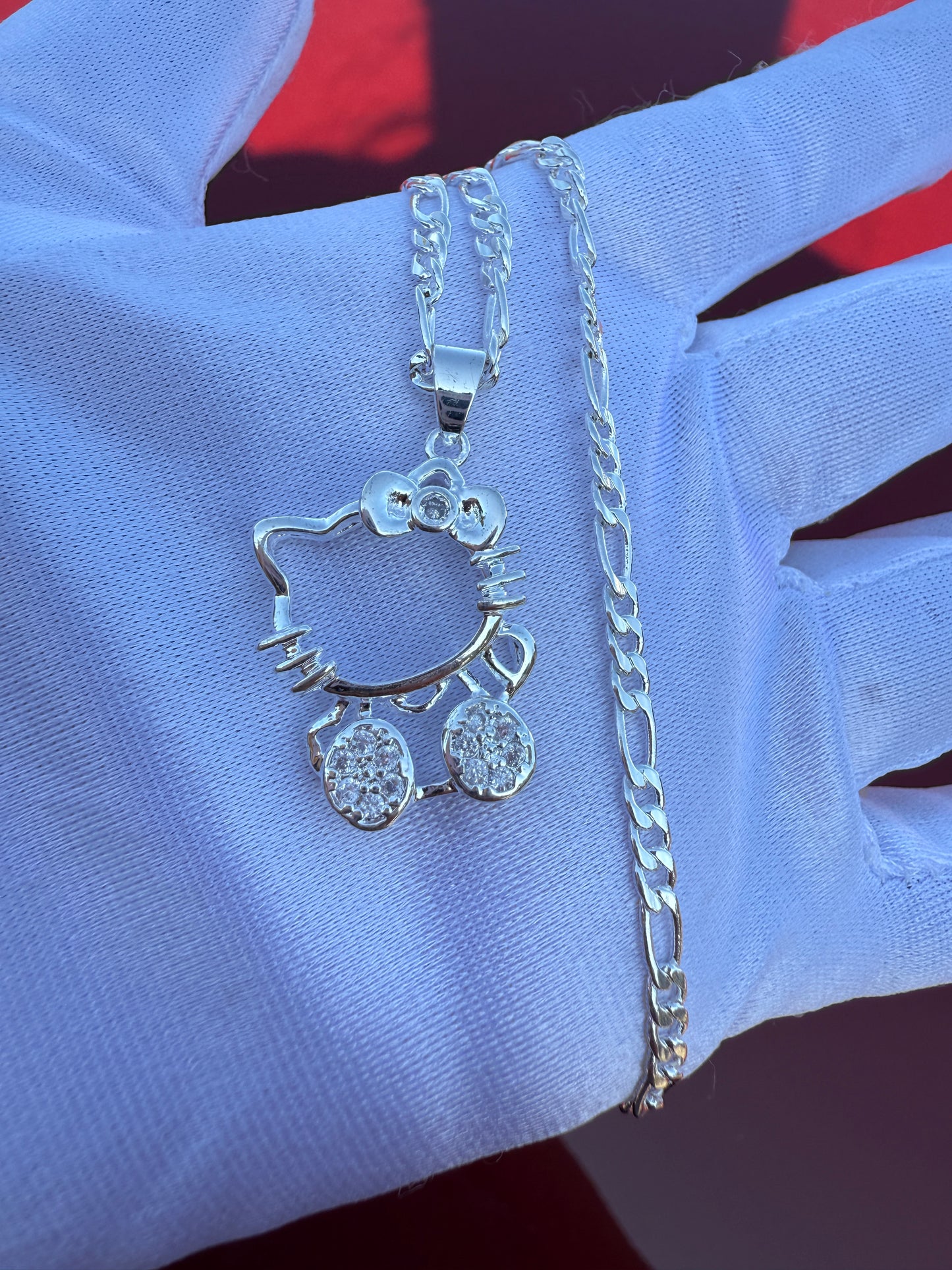 Silver Plated Cat Necklace with chain -Kitty Necklace