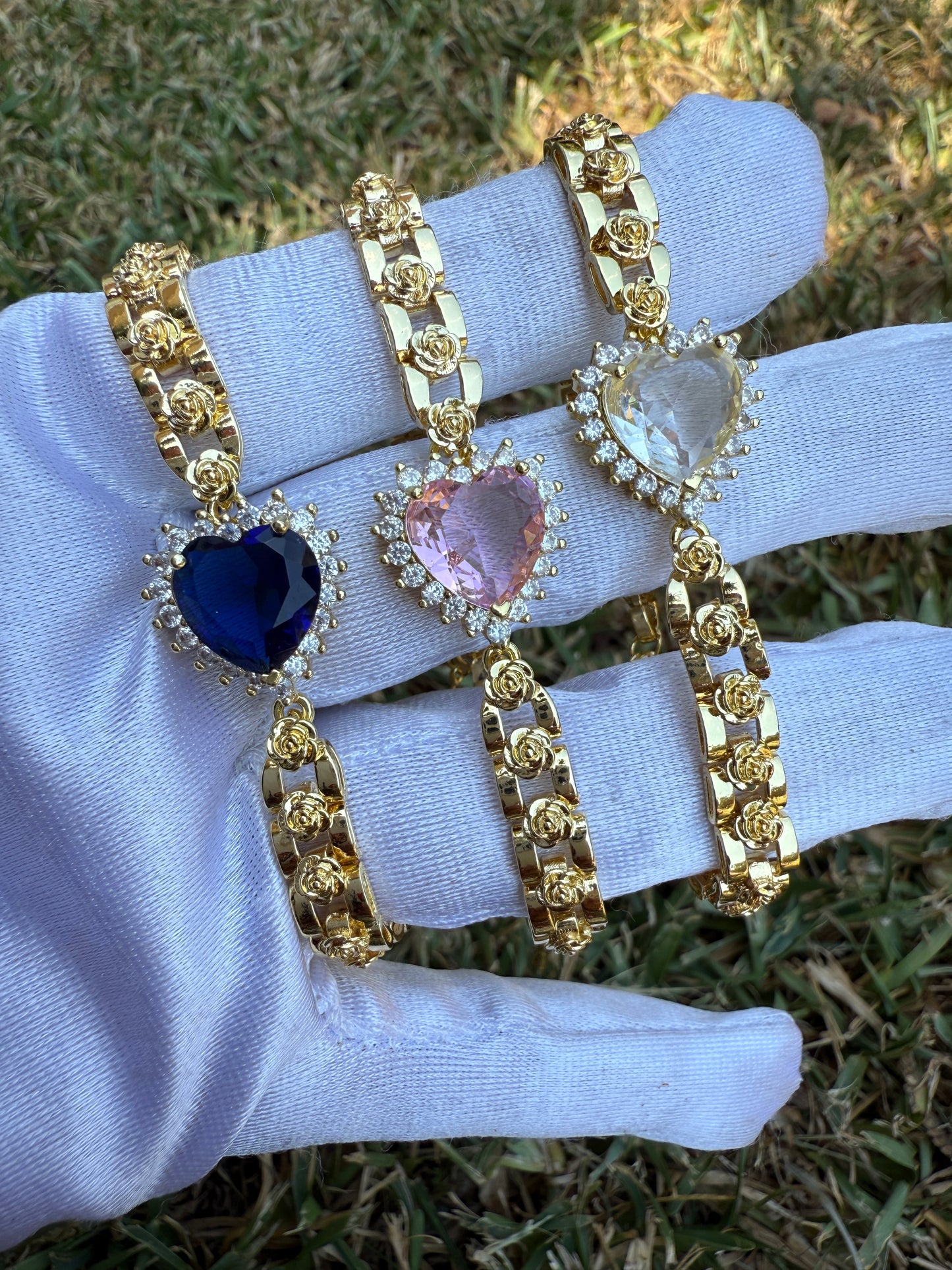 Heart Bracelet with Color Heart Charm - Gold-Tone Bracelet Featuring Colorful Heart Charms