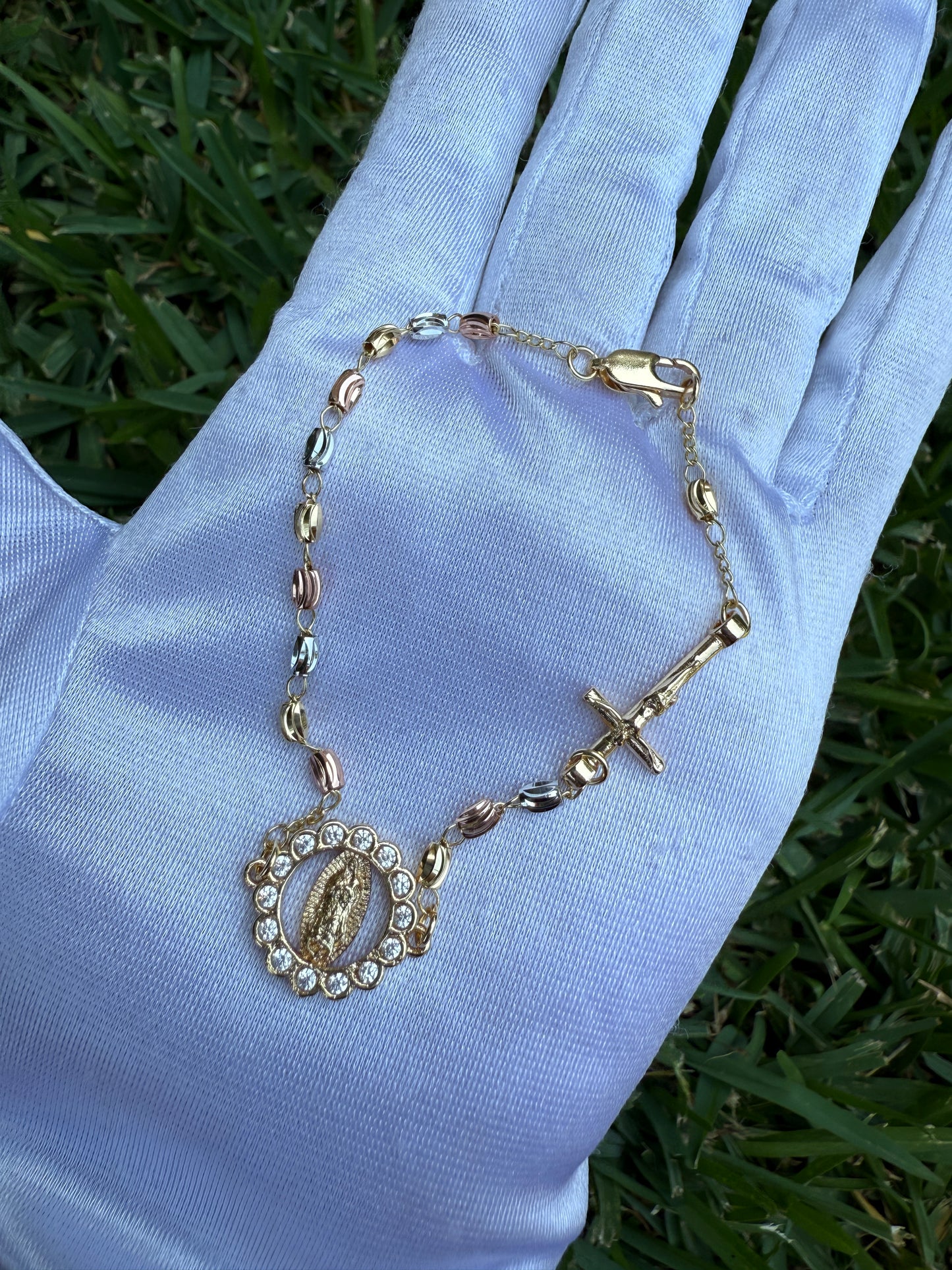 Cross and Virgin Rosary Bracelet 7”