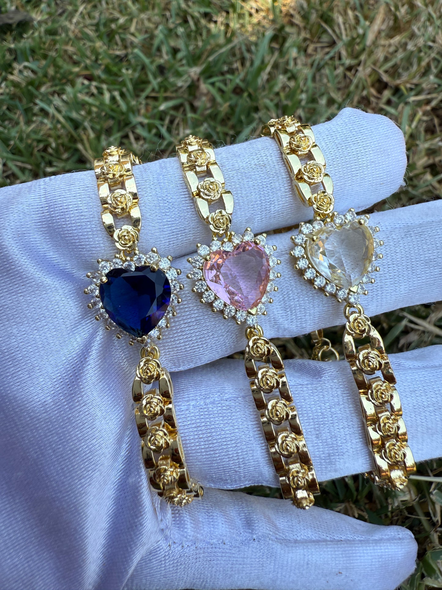 Heart Bracelet with Color Heart Charm - Gold-Tone Bracelet Featuring Colorful Heart Charms
