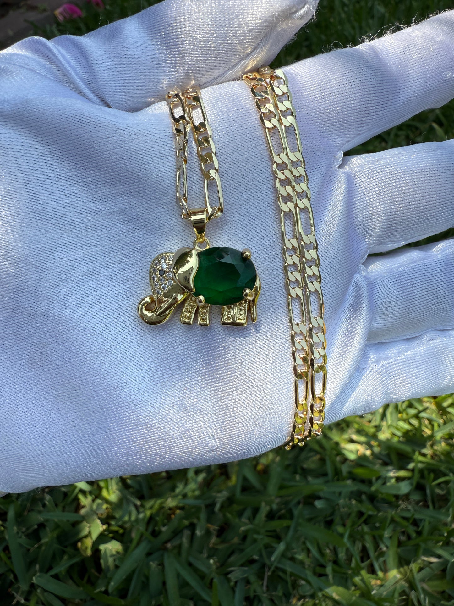 Elephant Necklace with Figaro Chain
