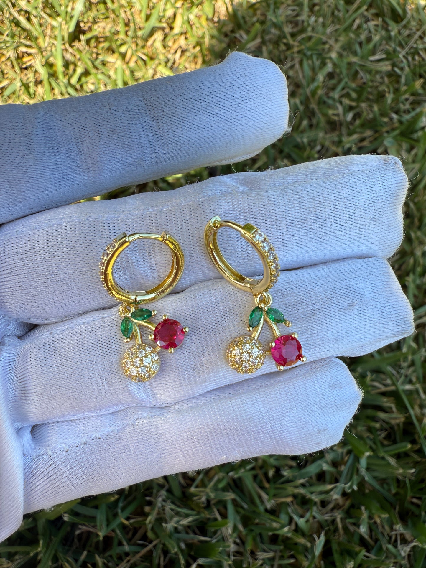 Cherry Earring and Ring Set - Gemstone Accents & Gold-Tone Design Jewelry Set Violet Pink Set