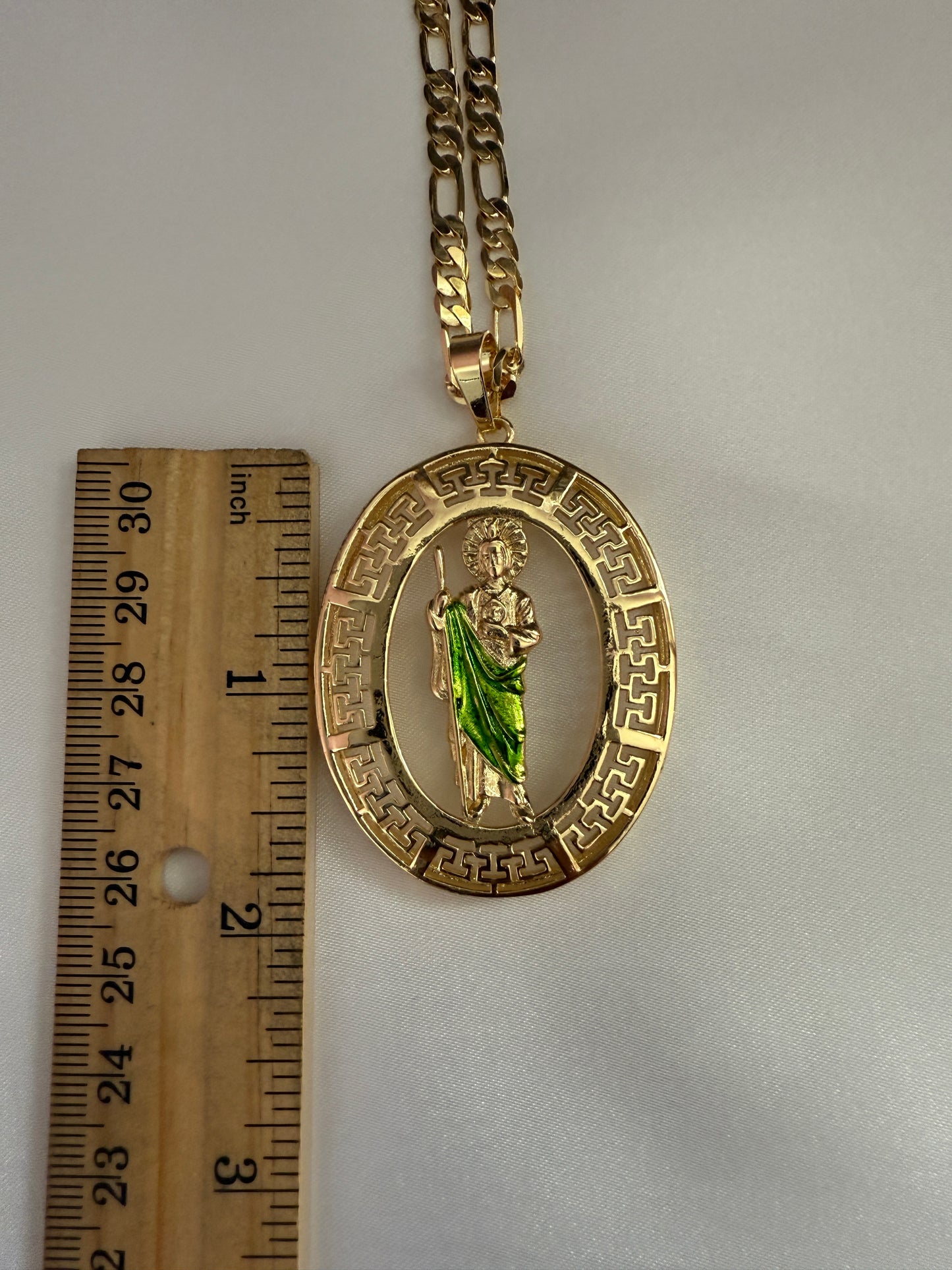 St Jude Necklace with Figaro Chain San Judas Tadeo