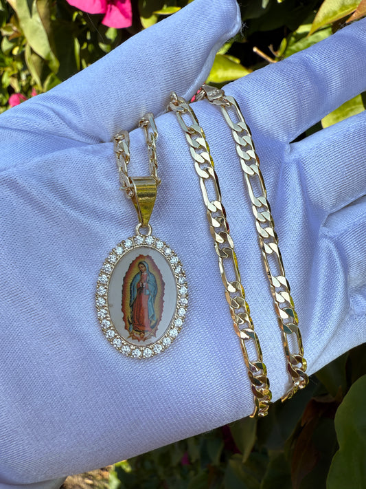 “Guadalupe” Virgin Necklace with Virgencita Imagine Figaro chain