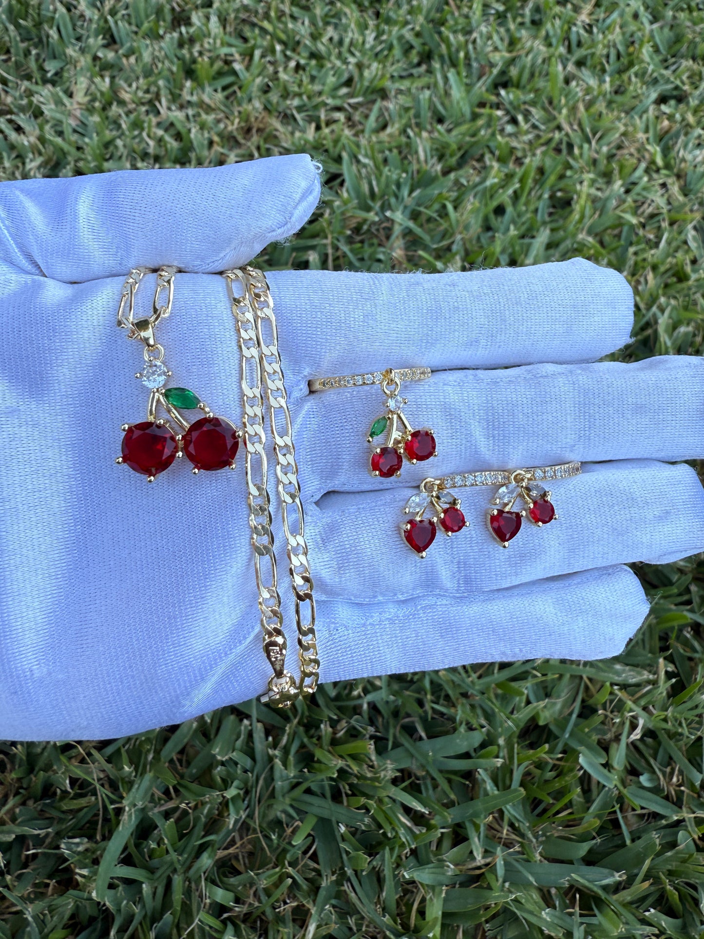 Cherry Necklace, Earring and Ring Set