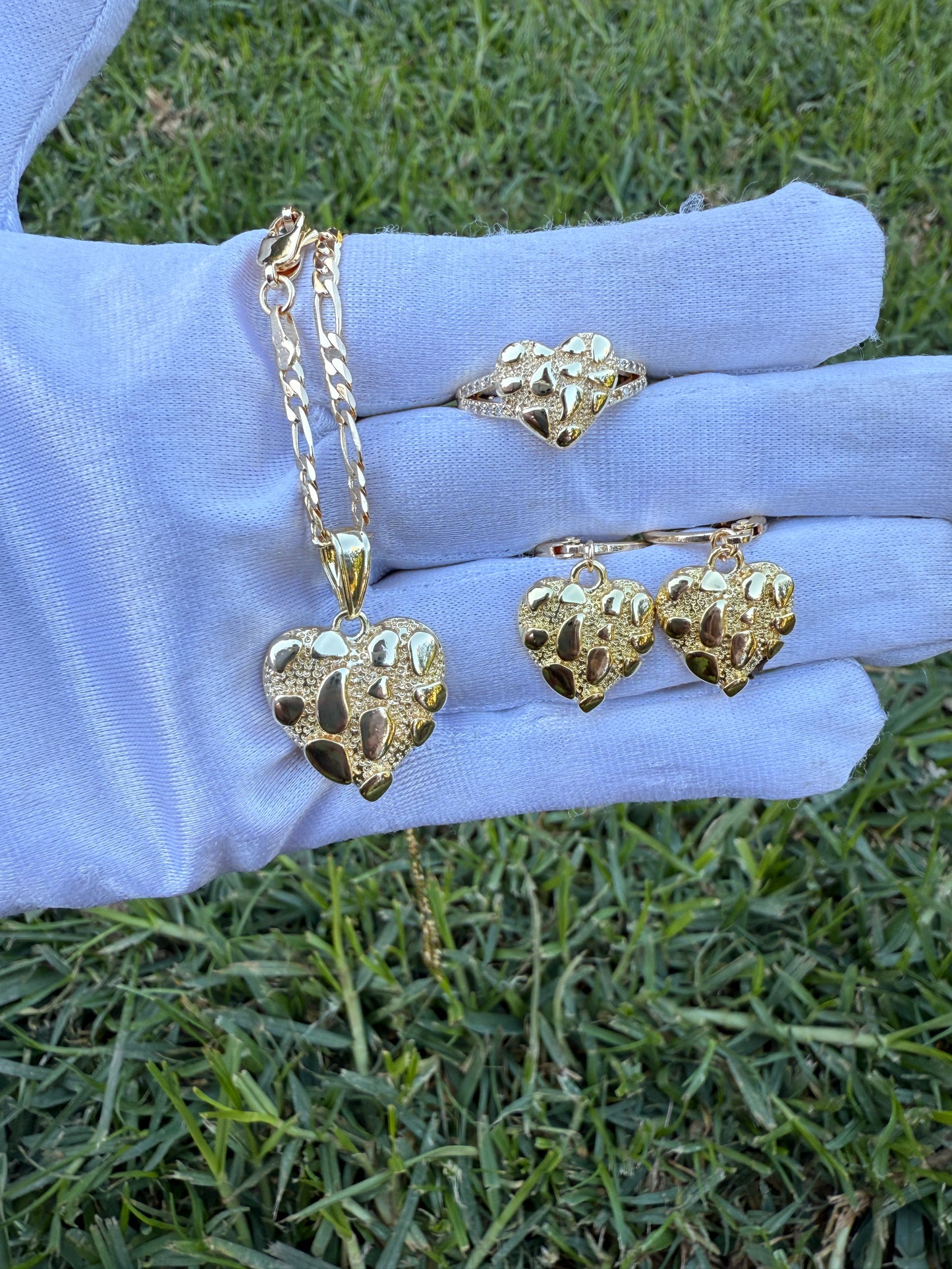 Heart nugget necklace set -ring-earring and necklace
