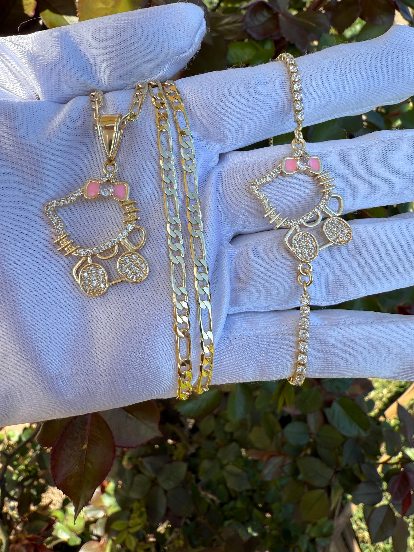Cat necklace and Bracelet Set -Kitty Set