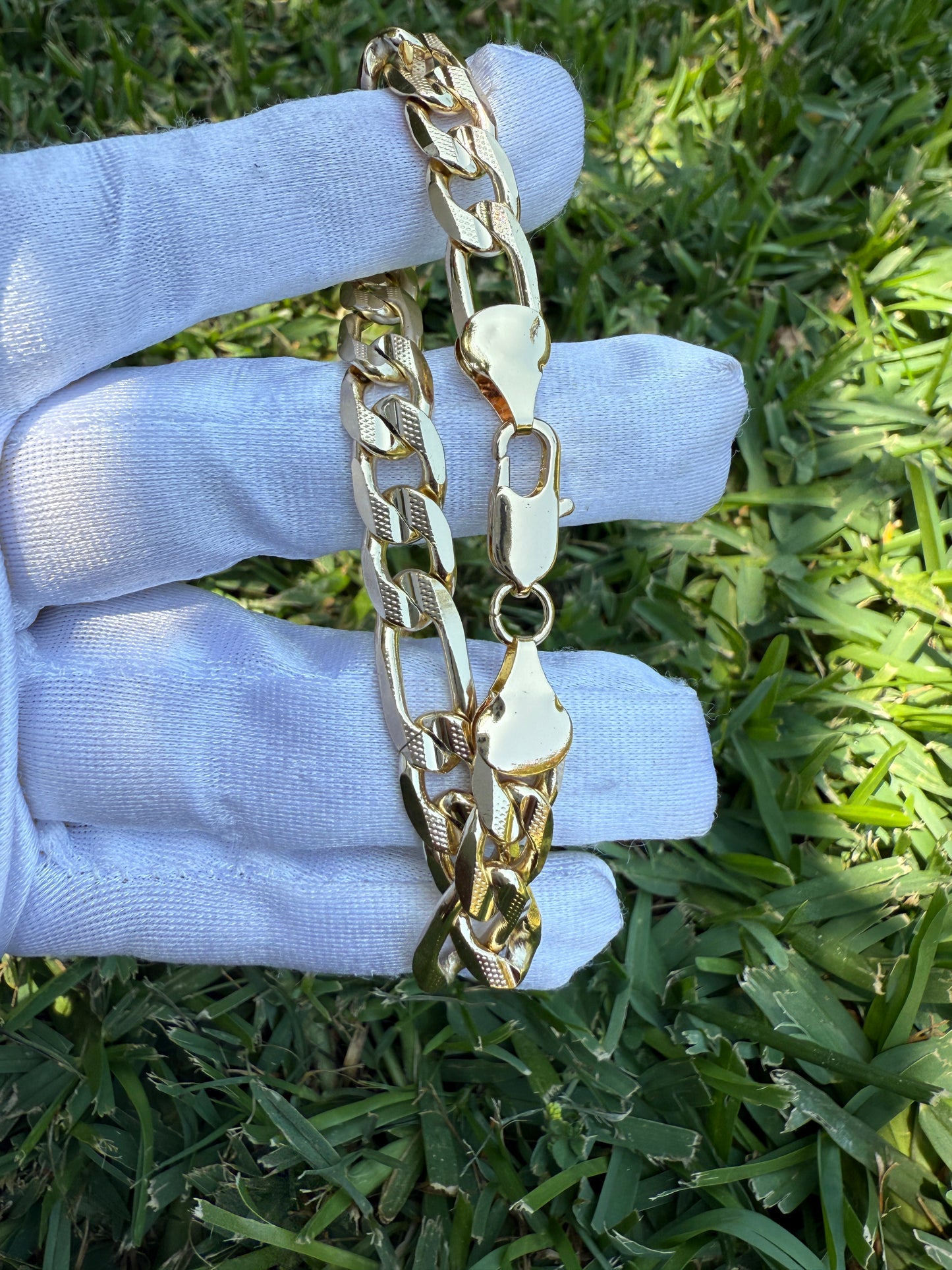 Figaro Chain Bracelet for Him or Her Tarnish Free Gold Style Jewelry