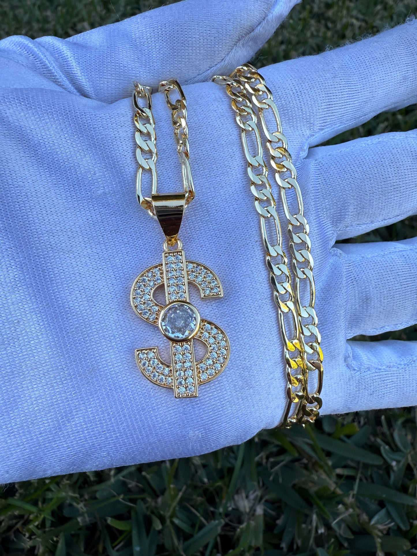 Bling Sign Necklace with Chain - Gold Plated Includes Decorative Elements and Clasp