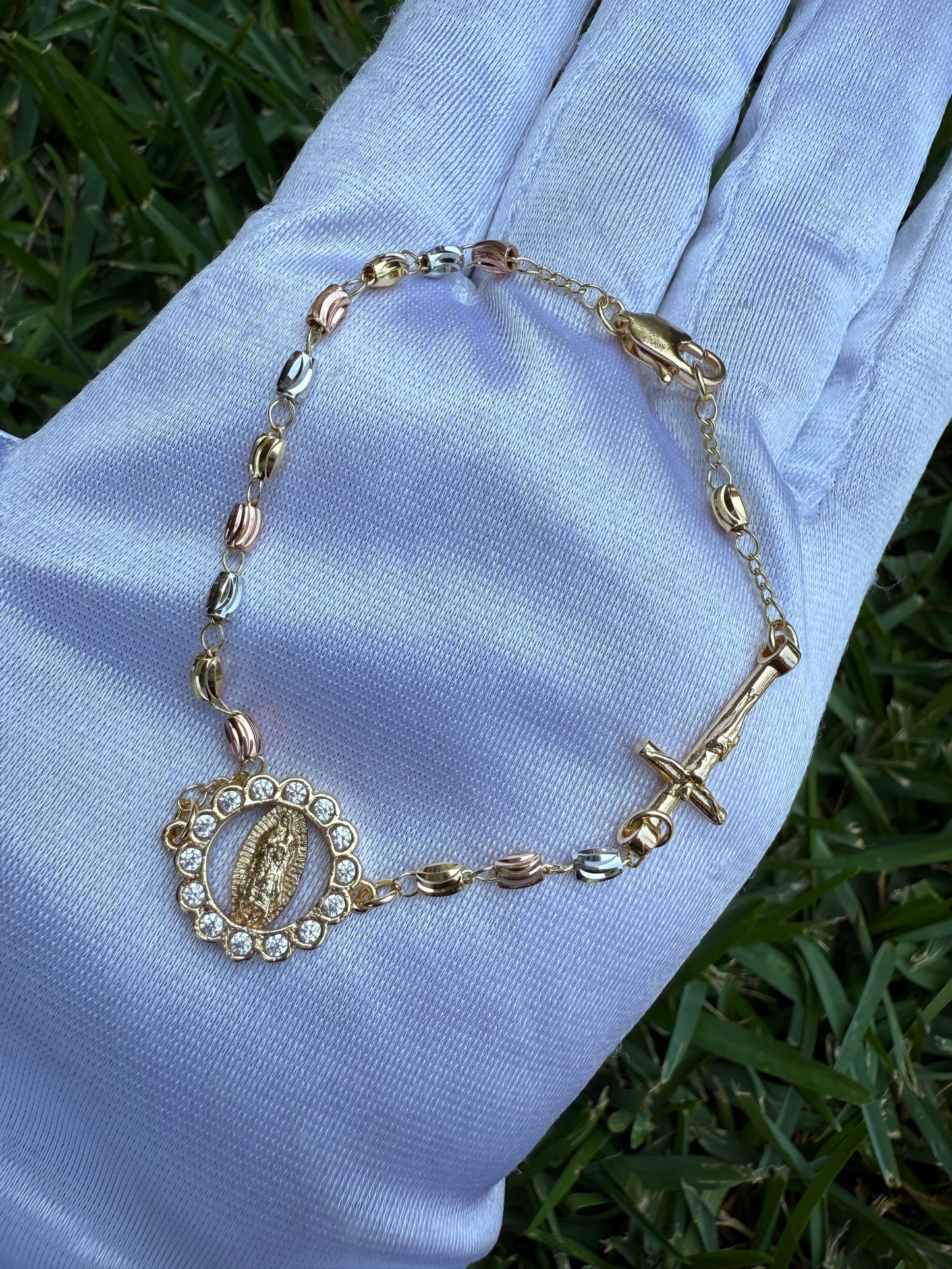 Cross and Virgin Rosary Bracelet 7”