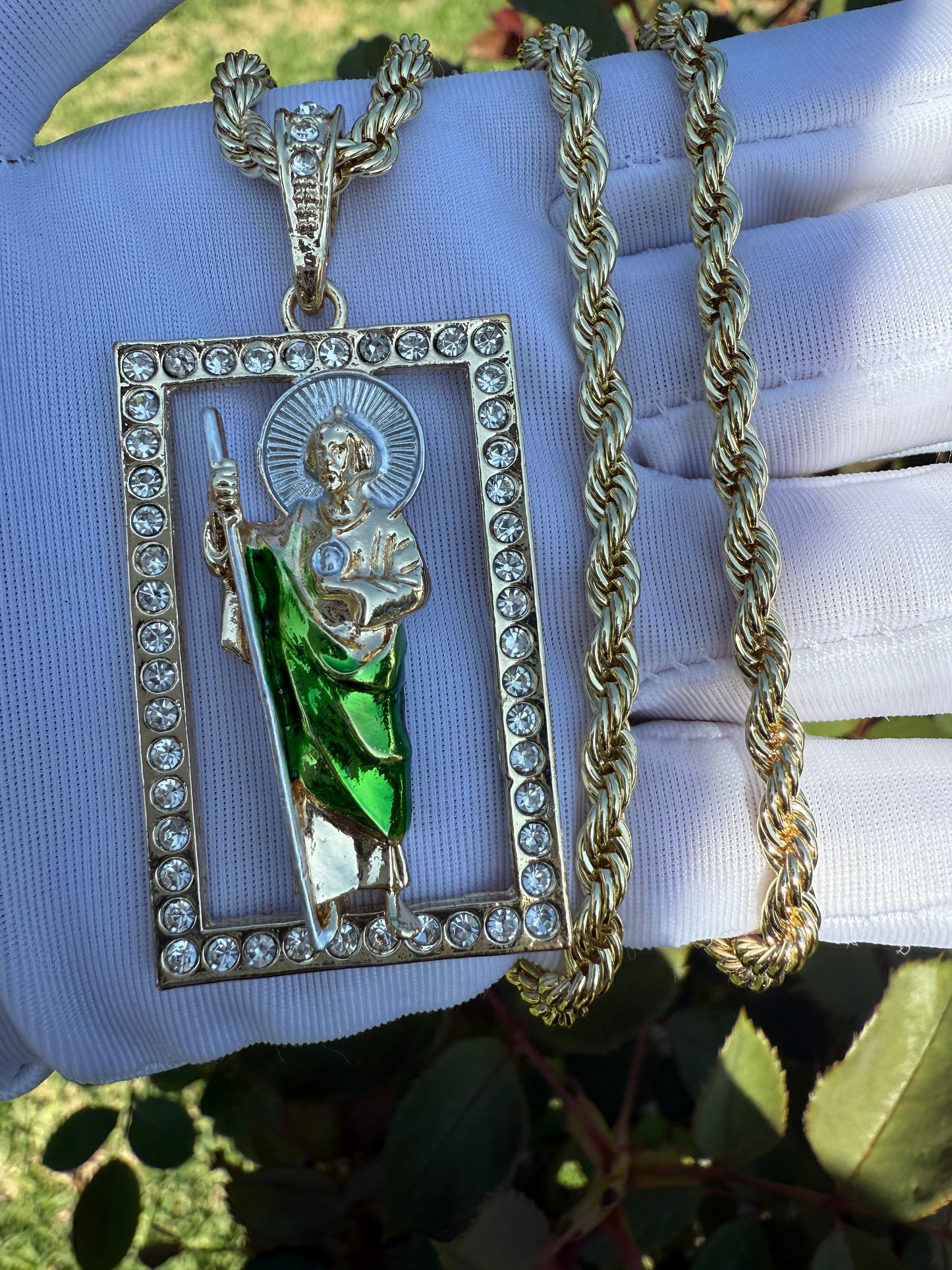 St Jude Square Pedant with Rope Chain