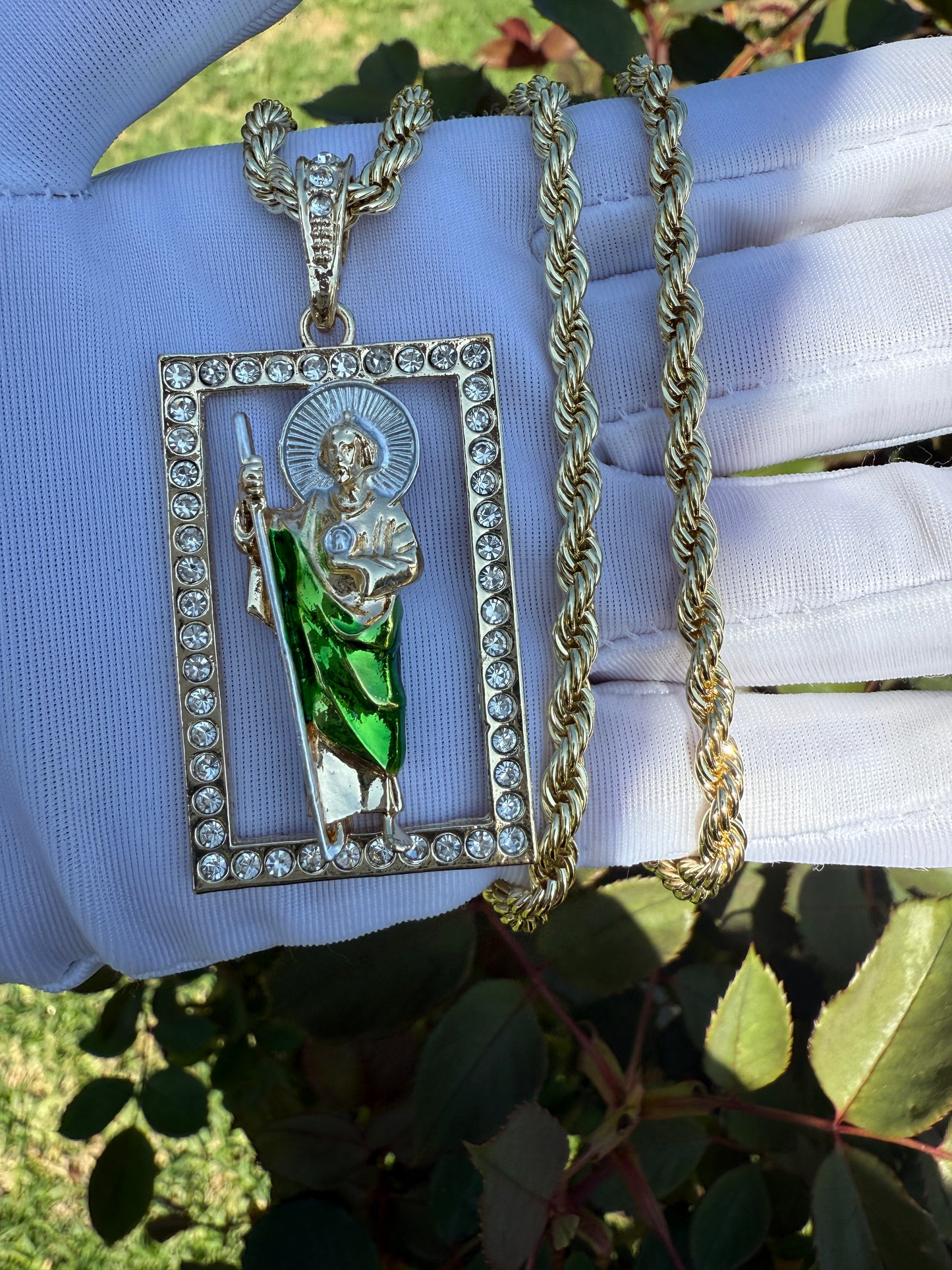 St Jude Square Pedant with Rope Chain