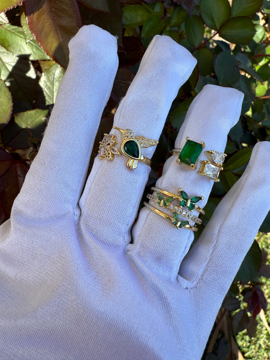 Green Stone Rings Adjustable