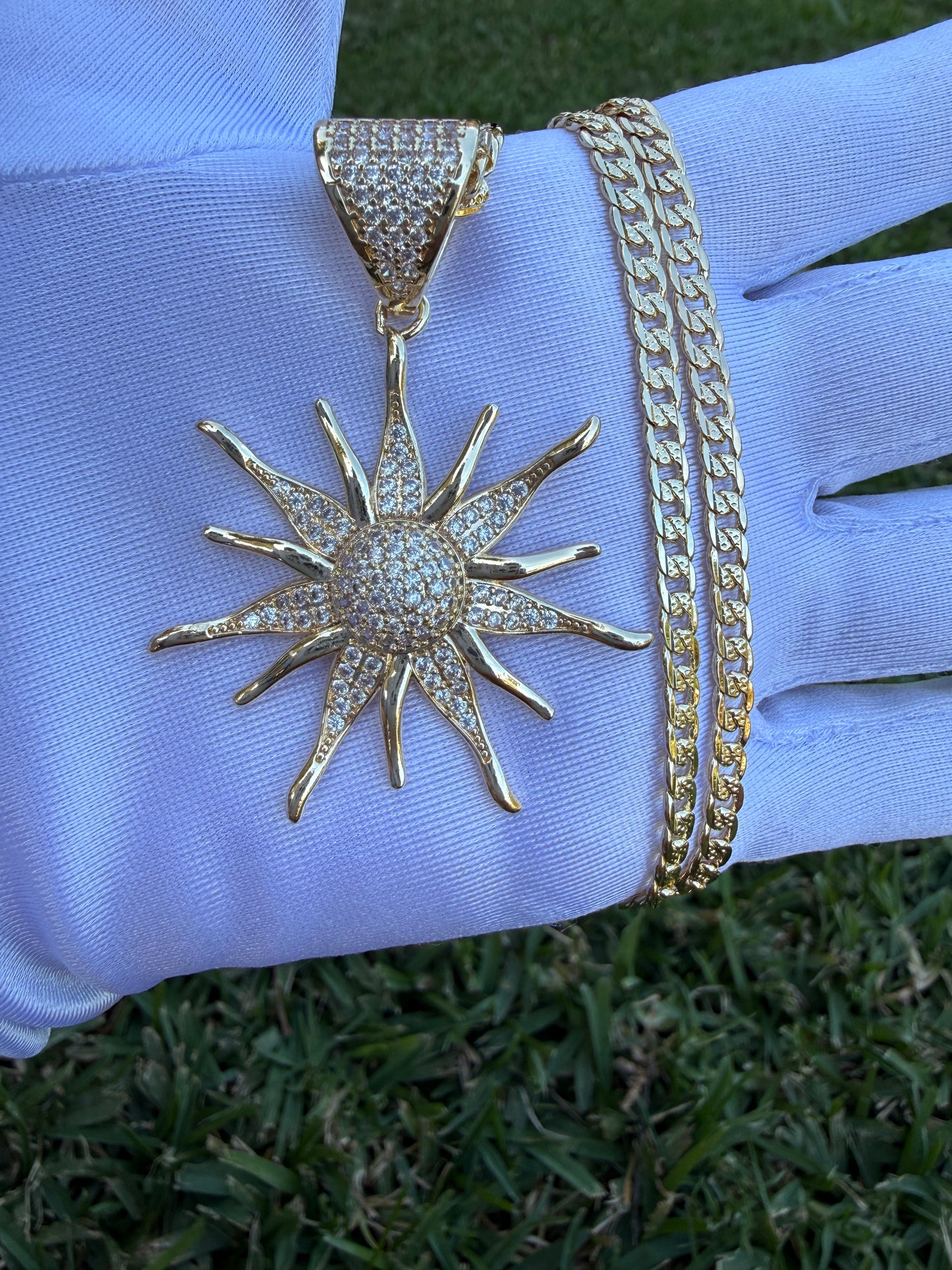 Sun Bling Necklace with Cuban Chain