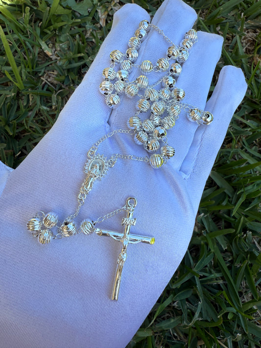 Silver Plated Rosary Necklace for him or her Virgin and Cross