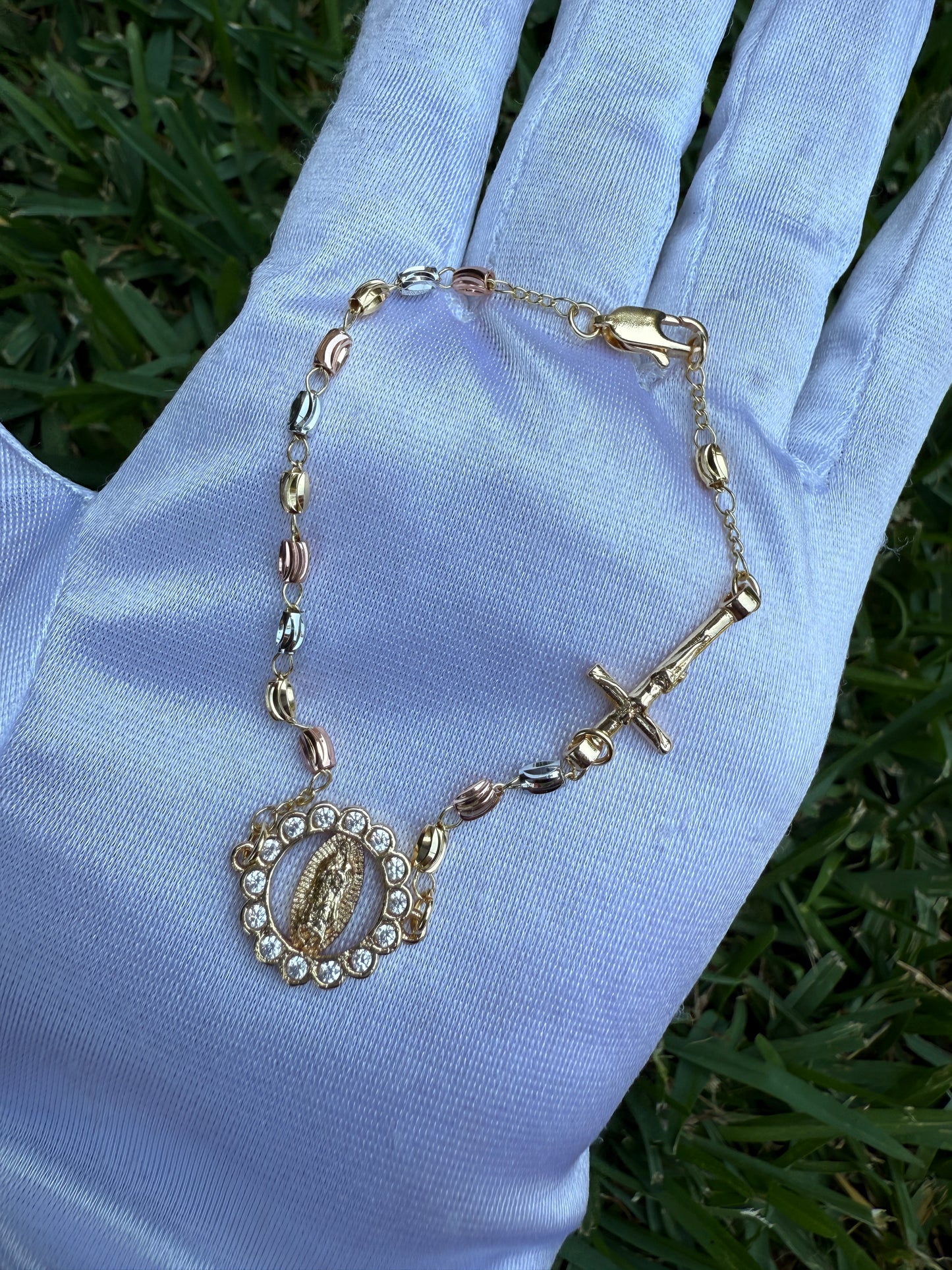 Cross and Virgin Rosary Bracelet 7”