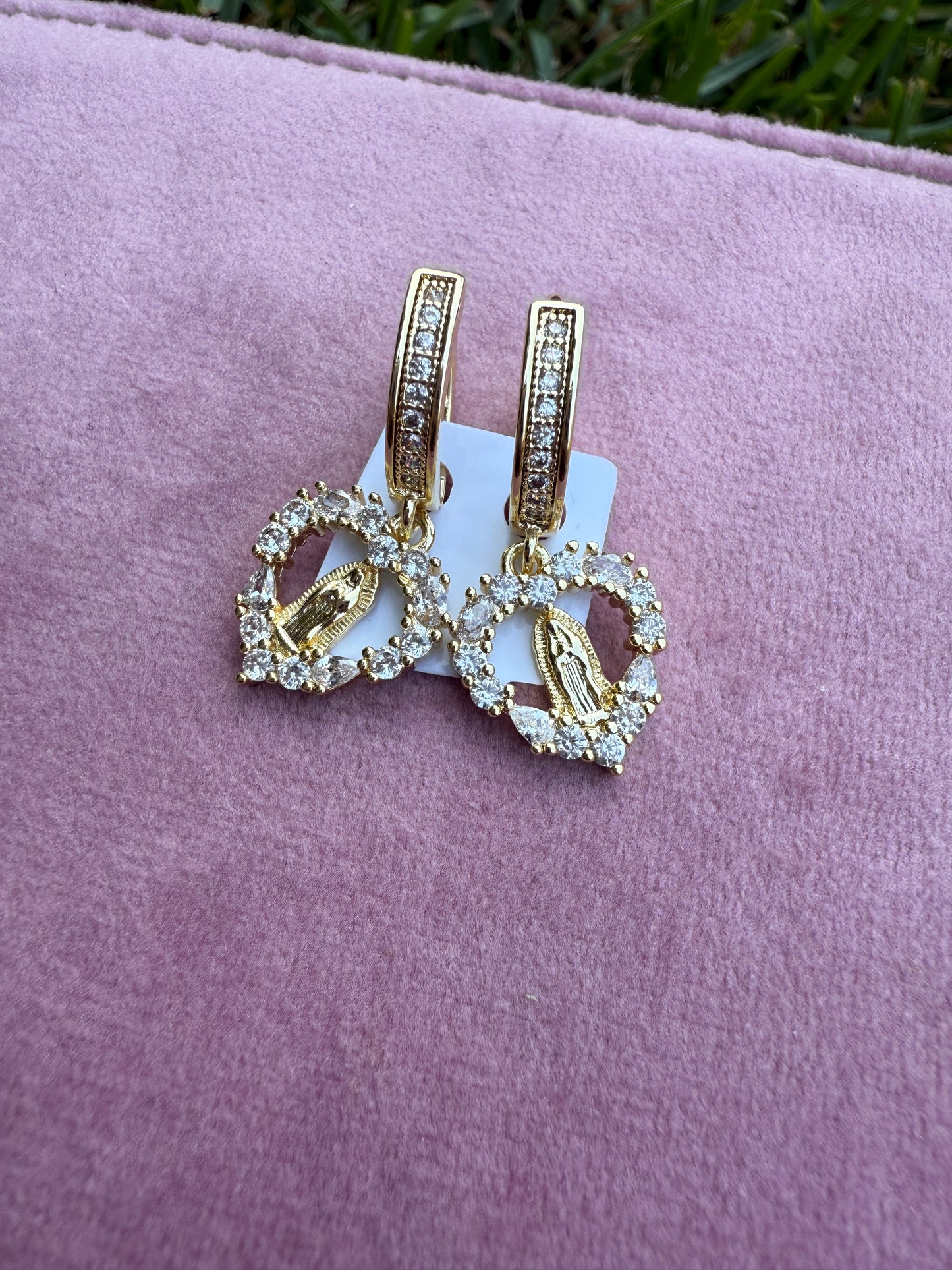 Hoop Earrings Moon,Bow,Virgin Heart Design Gold-Tone Jewelry with Moon Bow and Virgin Heart Charms