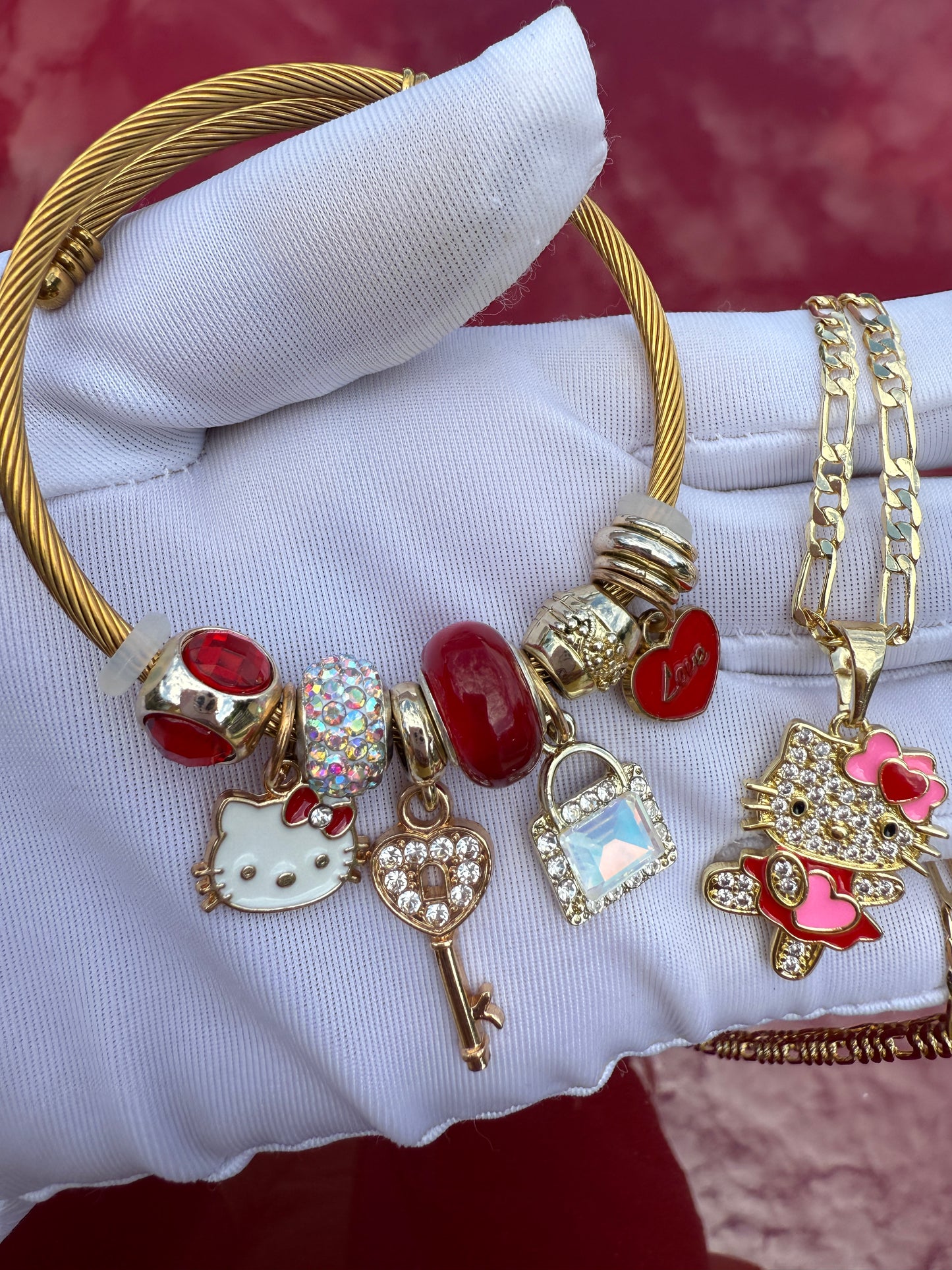 Red Kitty Set - Cat Set Necklace, Ring, Bracelet