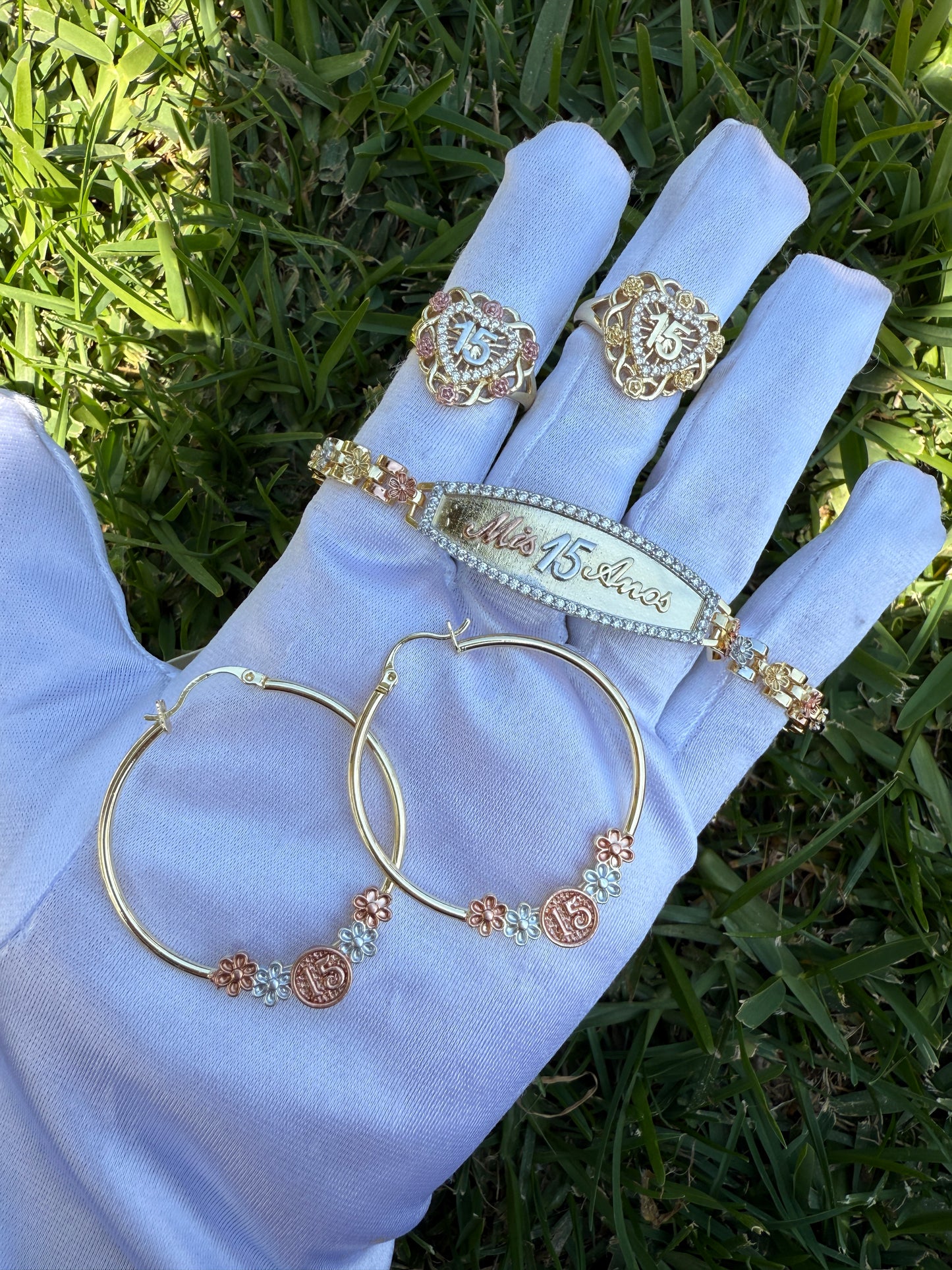 15 años Jewelry- 15era Ring, Bracelet , Earrings Quinceñera Set
