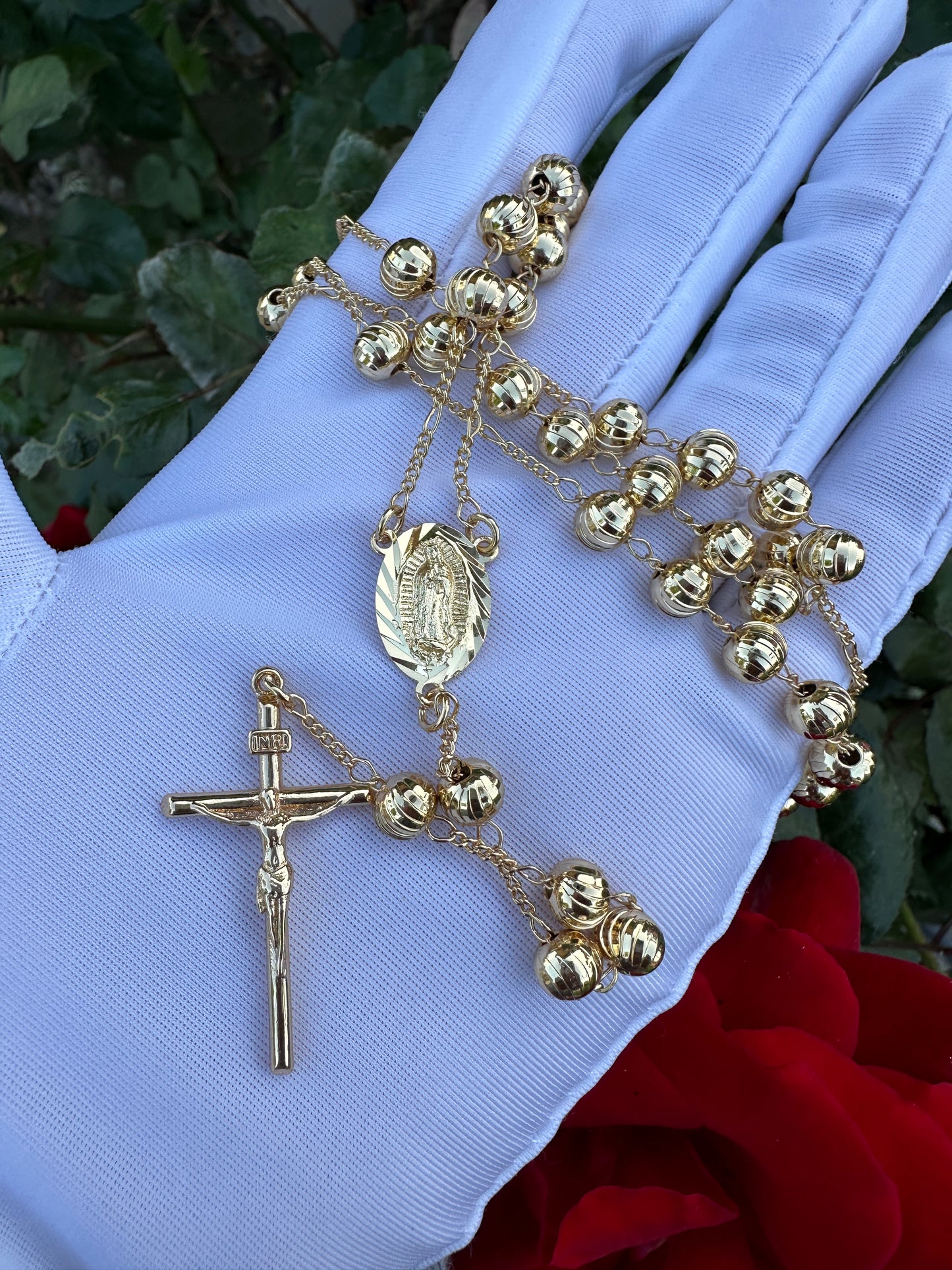 Rosary Gold Plated with Cross and Virgin Mary