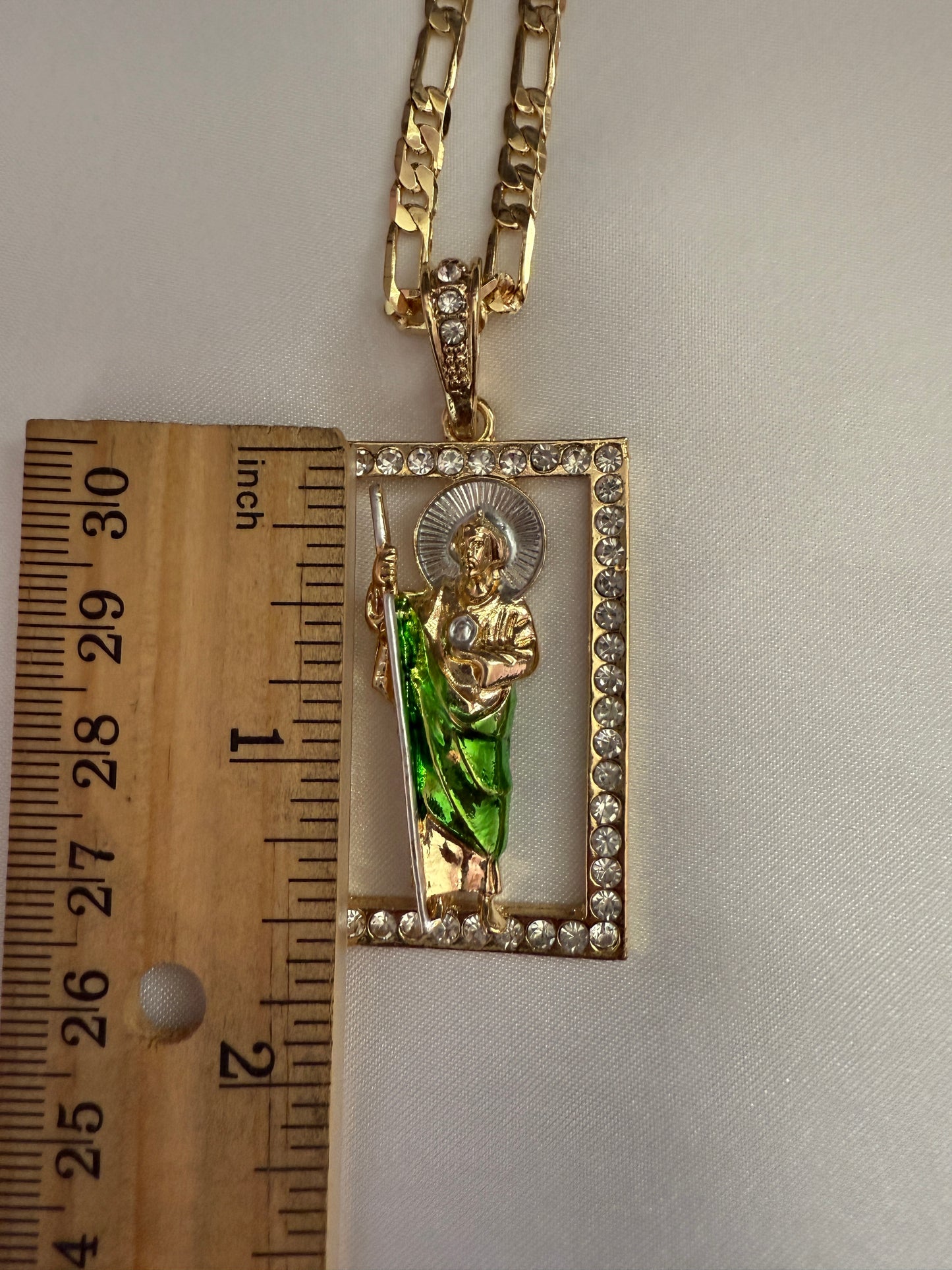 St Jude Necklace with Figaro Chain San Judas Tadeo