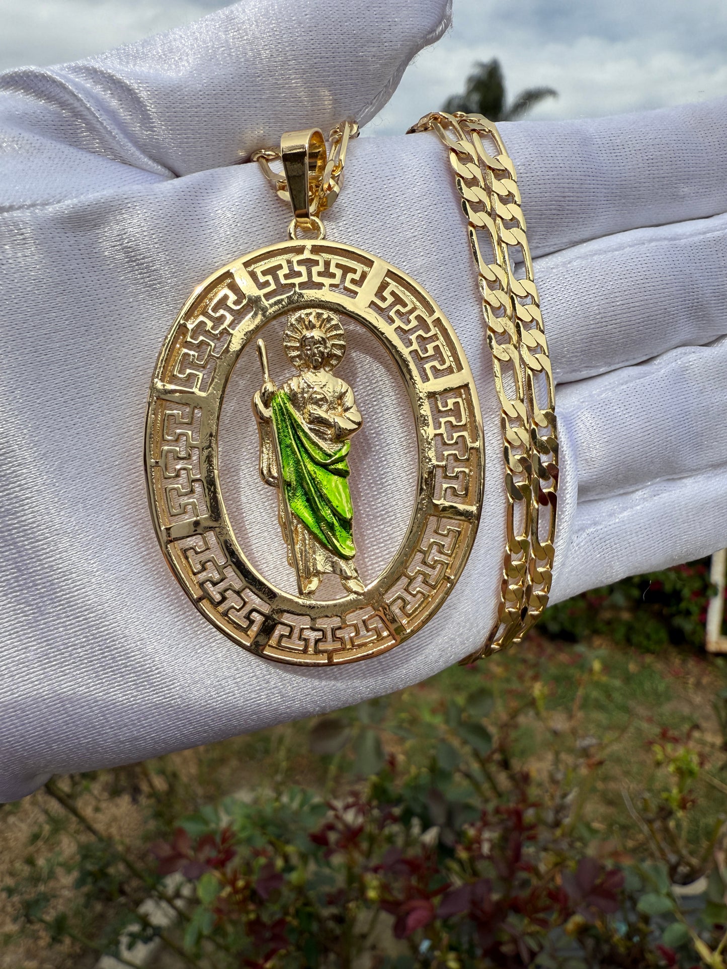 St Jude Necklace with Figaro Chain San Judas Tadeo