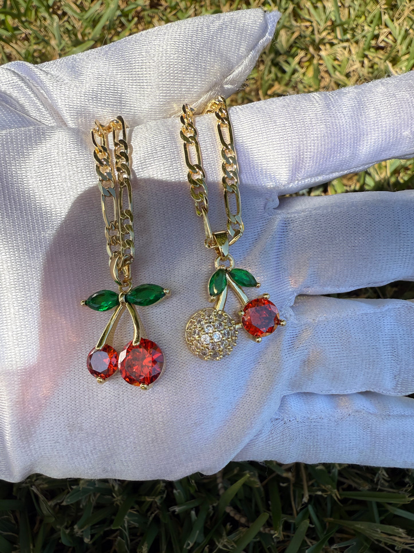 Cherry Necklace with Chain Light Orange Color - Gold-Tone Design Featuring Cherry Charms and Chain Accents