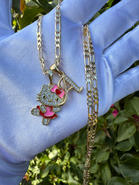 Cat Personalized Letter Necklace with chain