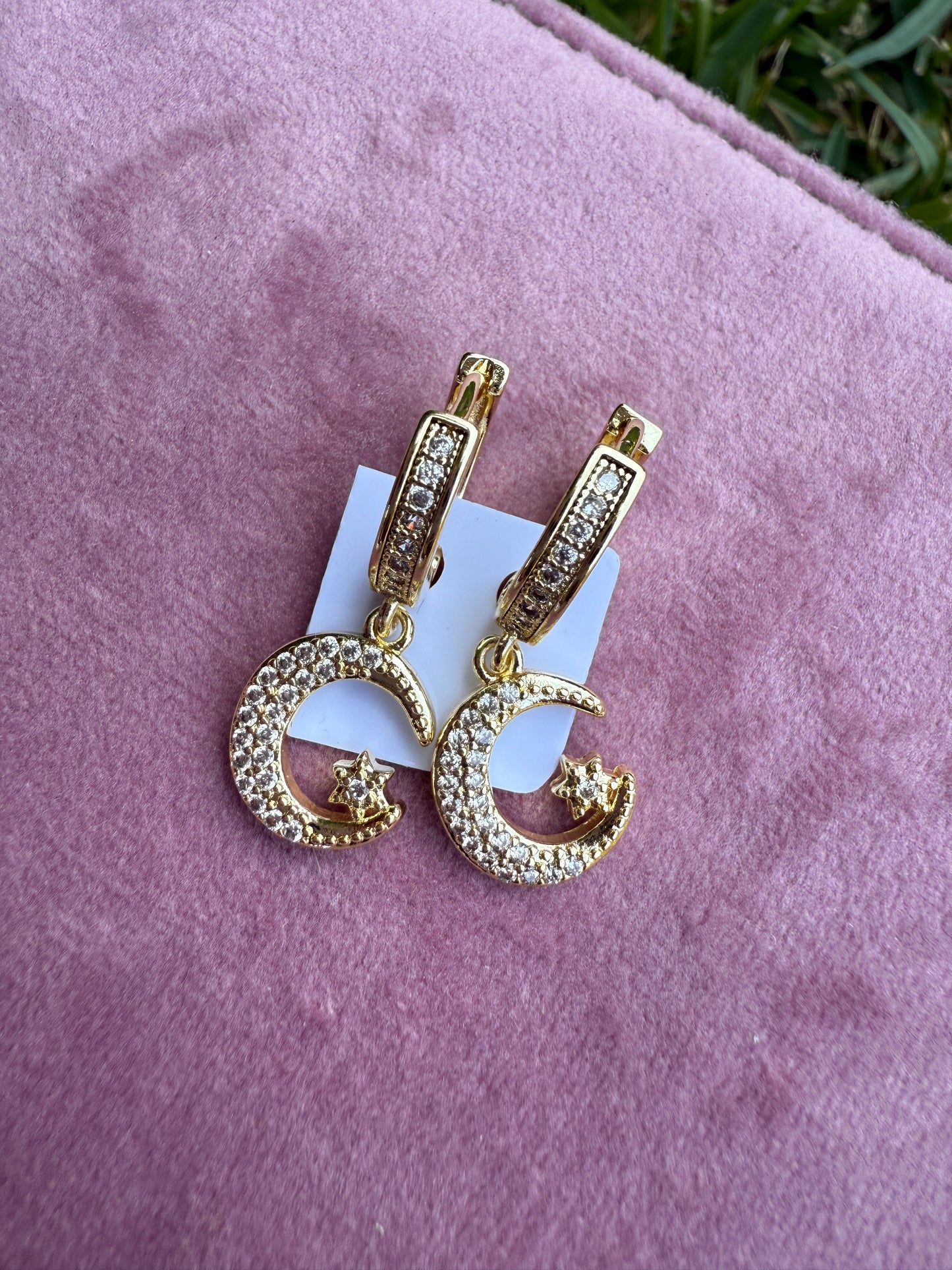 Hoop Earrings Moon,Bow,Virgin Heart Design Gold-Tone Jewelry with Moon Bow and Virgin Heart Charms