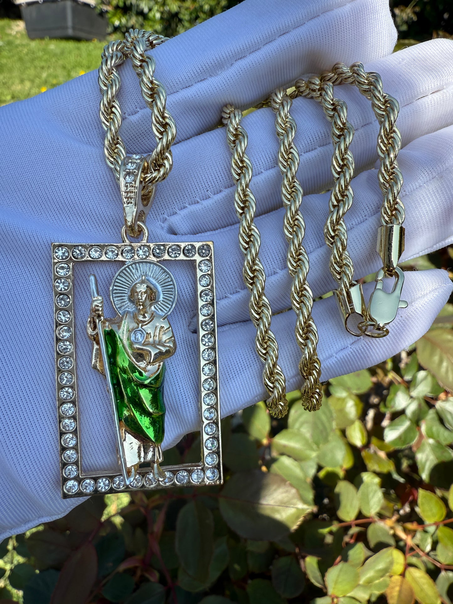 St Jude Square Pedant with Rope Chain