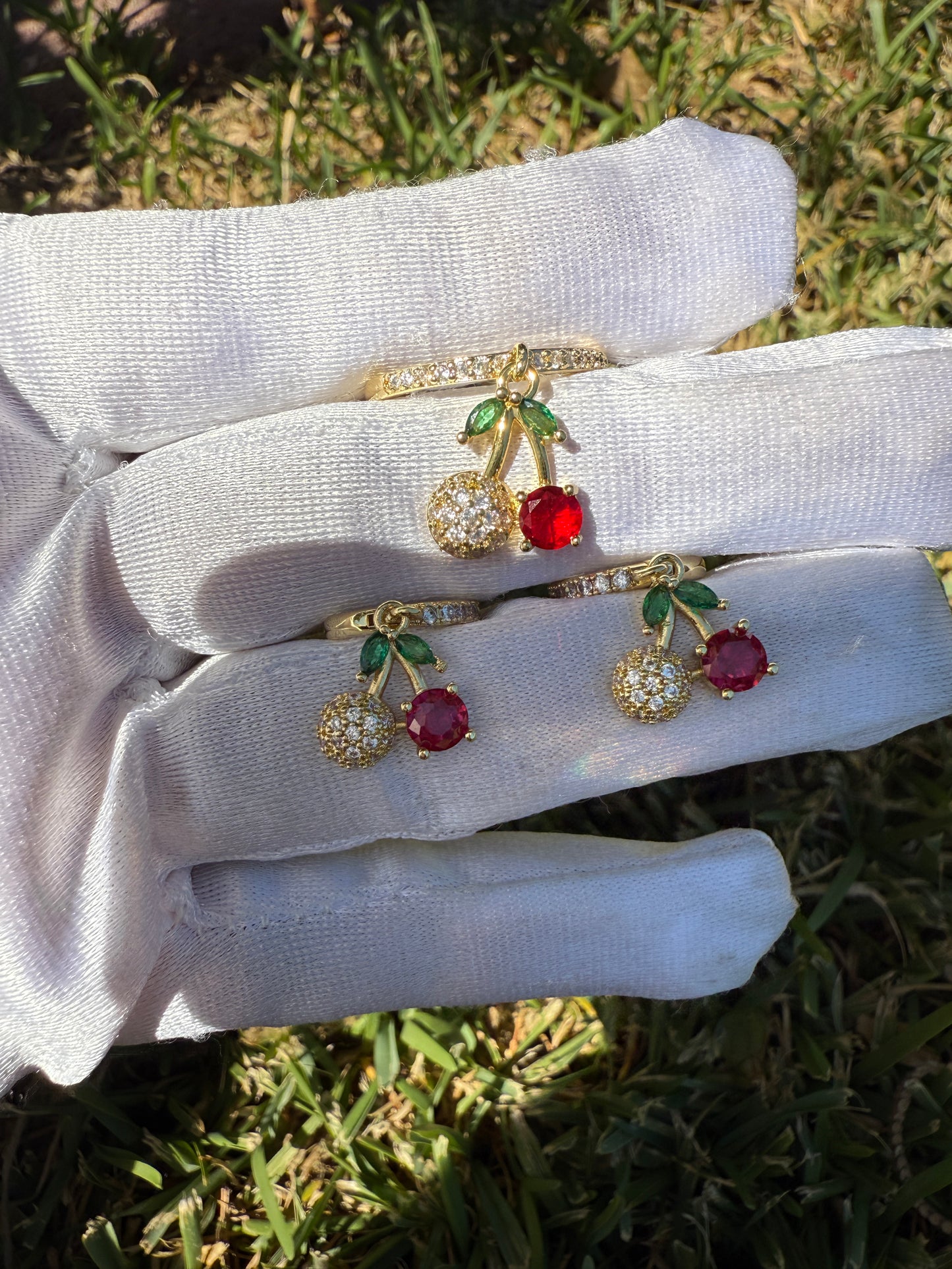 Cherry Earring and Ring Set - Gemstone Accents & Gold-Tone Design Jewelry Set Violet Pink Set