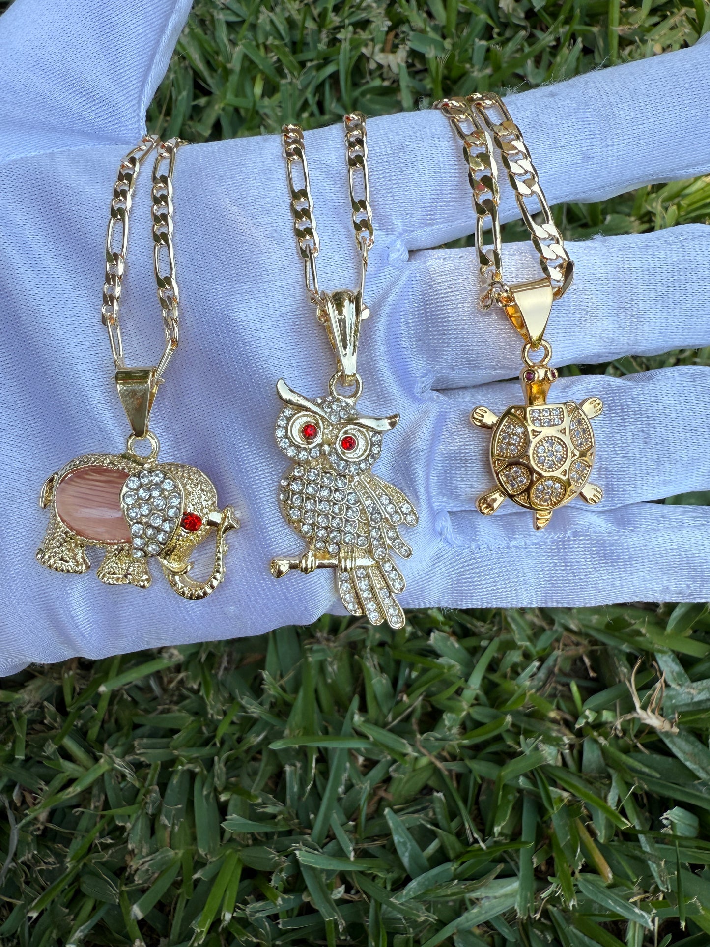 Turtle, elephant and Owl Necklace symbols for wisdom, wealth, good fortune