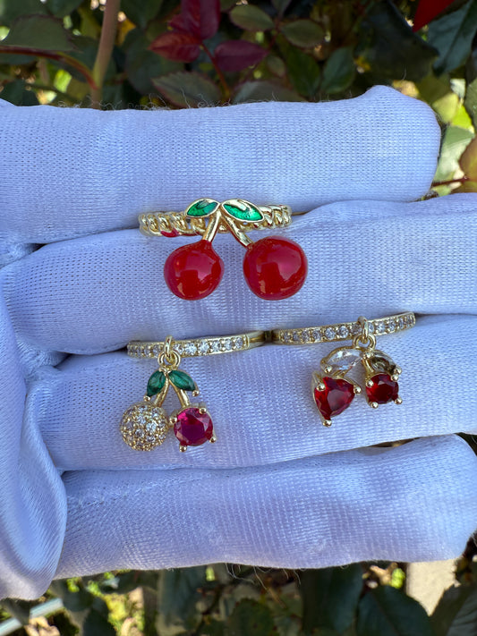 Cherry Rings Adjustable-Cute Red Cherry