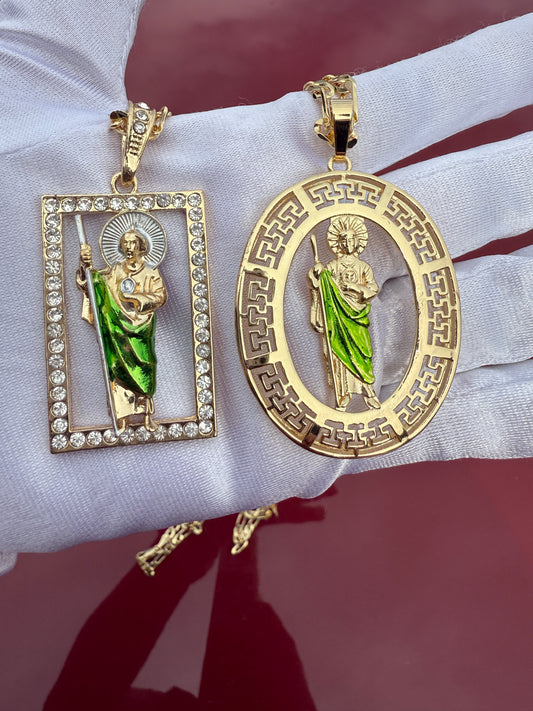 St Jude Necklace with Figaro Chain San Judas Tadeo
