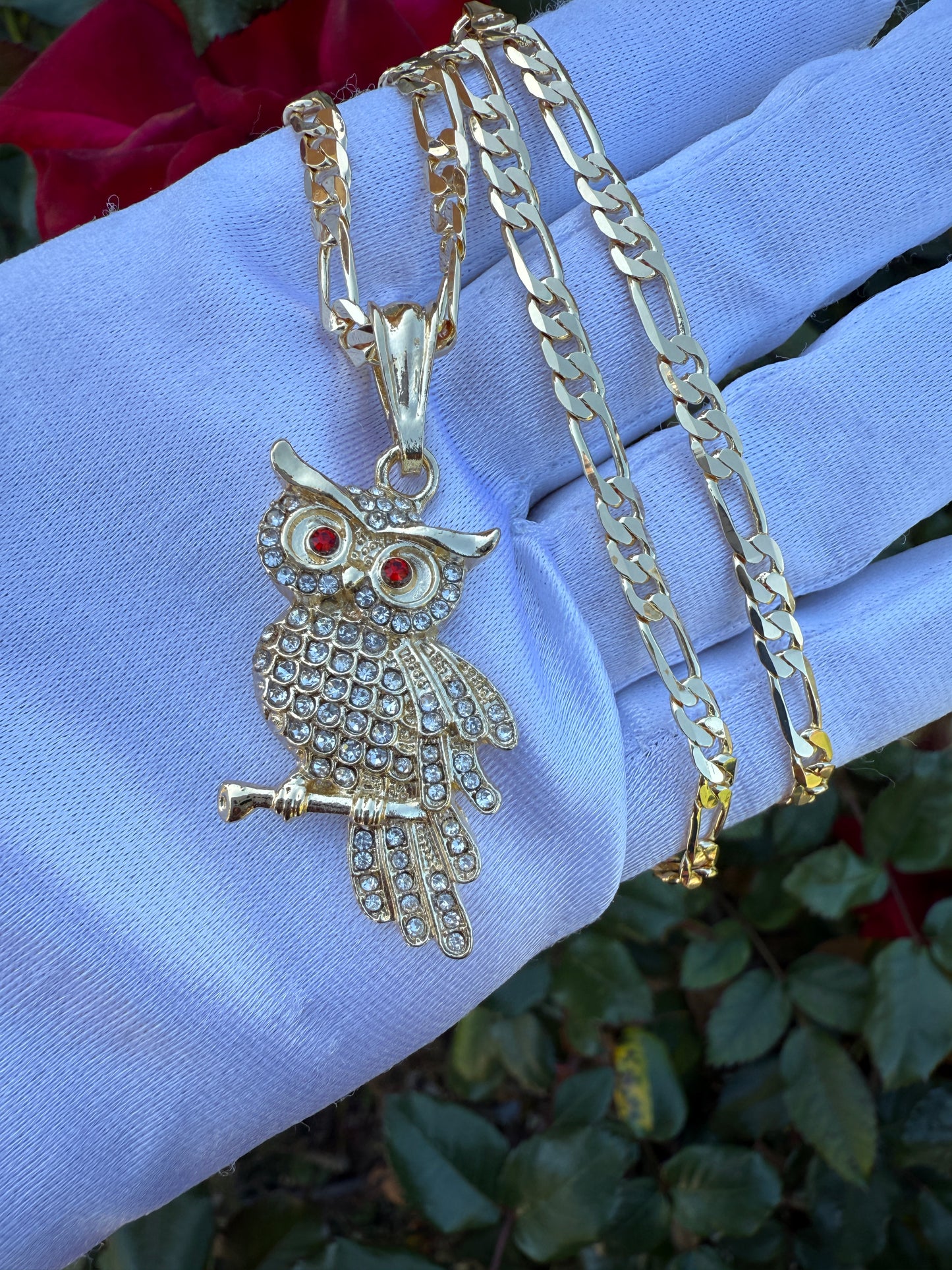 Owl Necklace with Red Eye Diamond stone