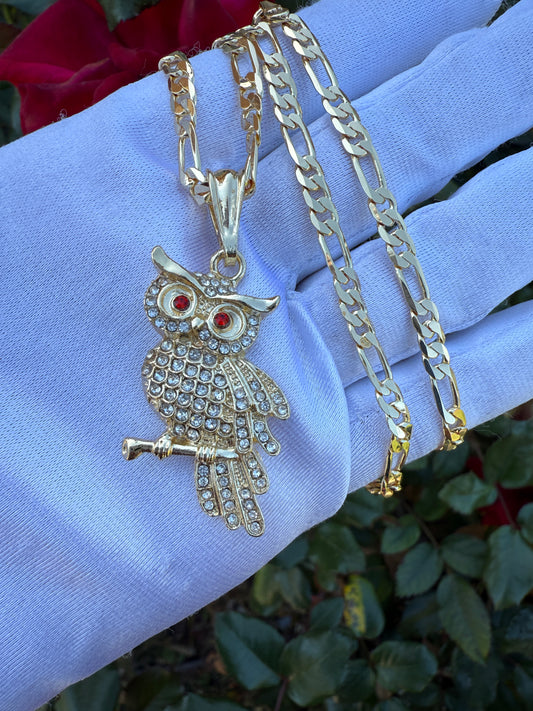 Owl Necklace with Red Eye Diamond stone