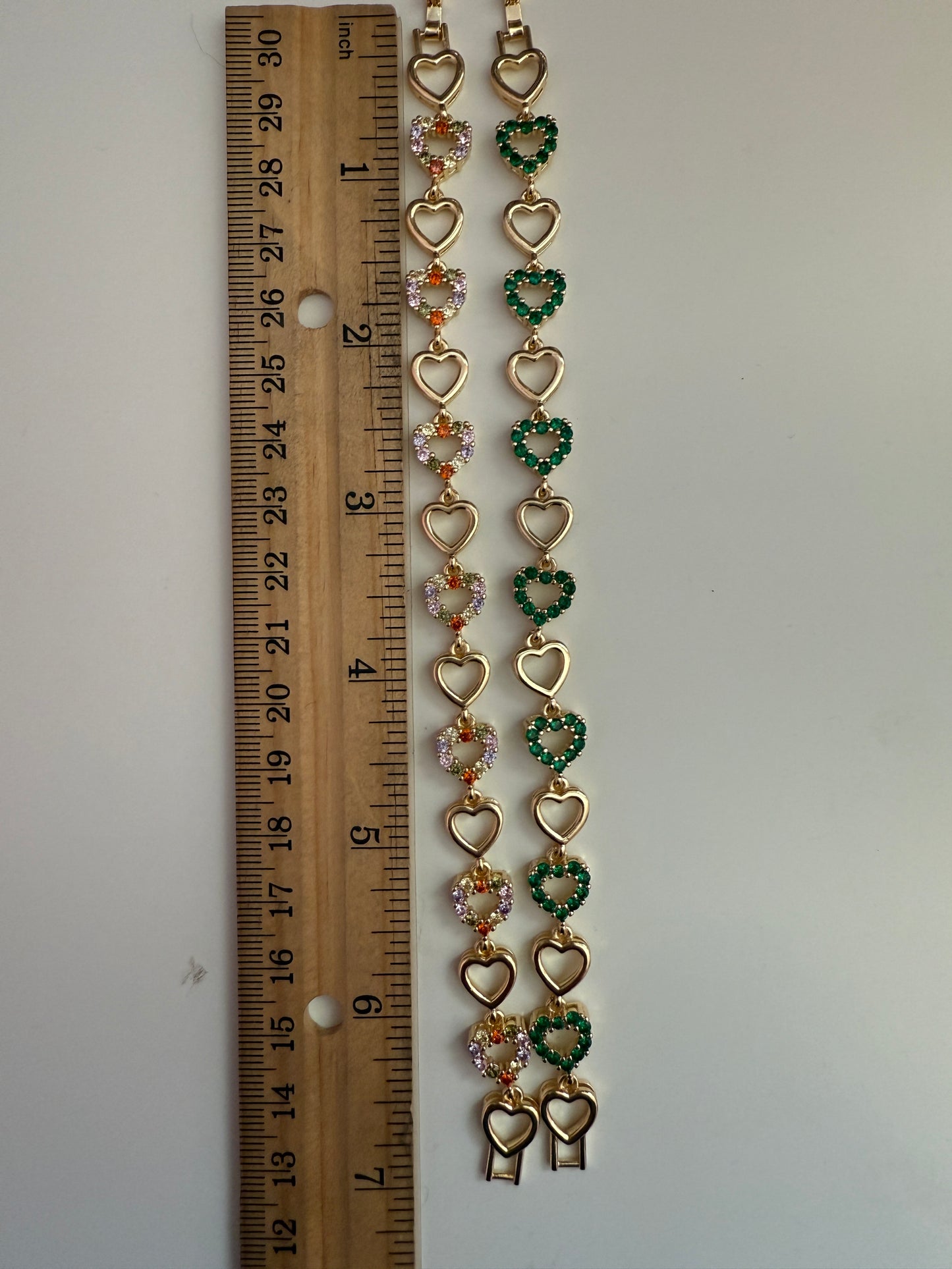 Elegant Color Heart Bracelets for Her - Green and Clear Heart Pendants with Gold Accents
