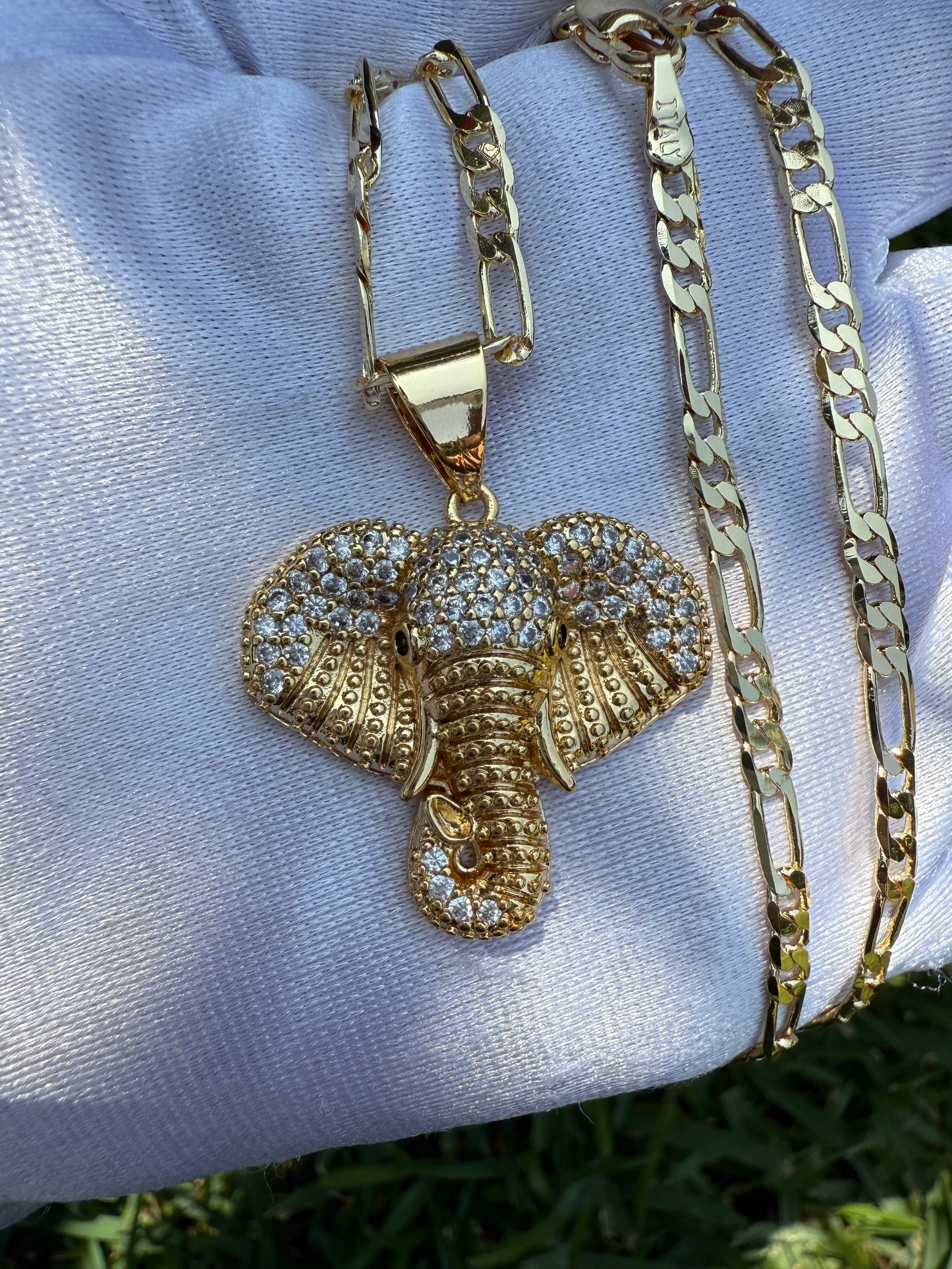 Elephant Necklace with Figaro Chain