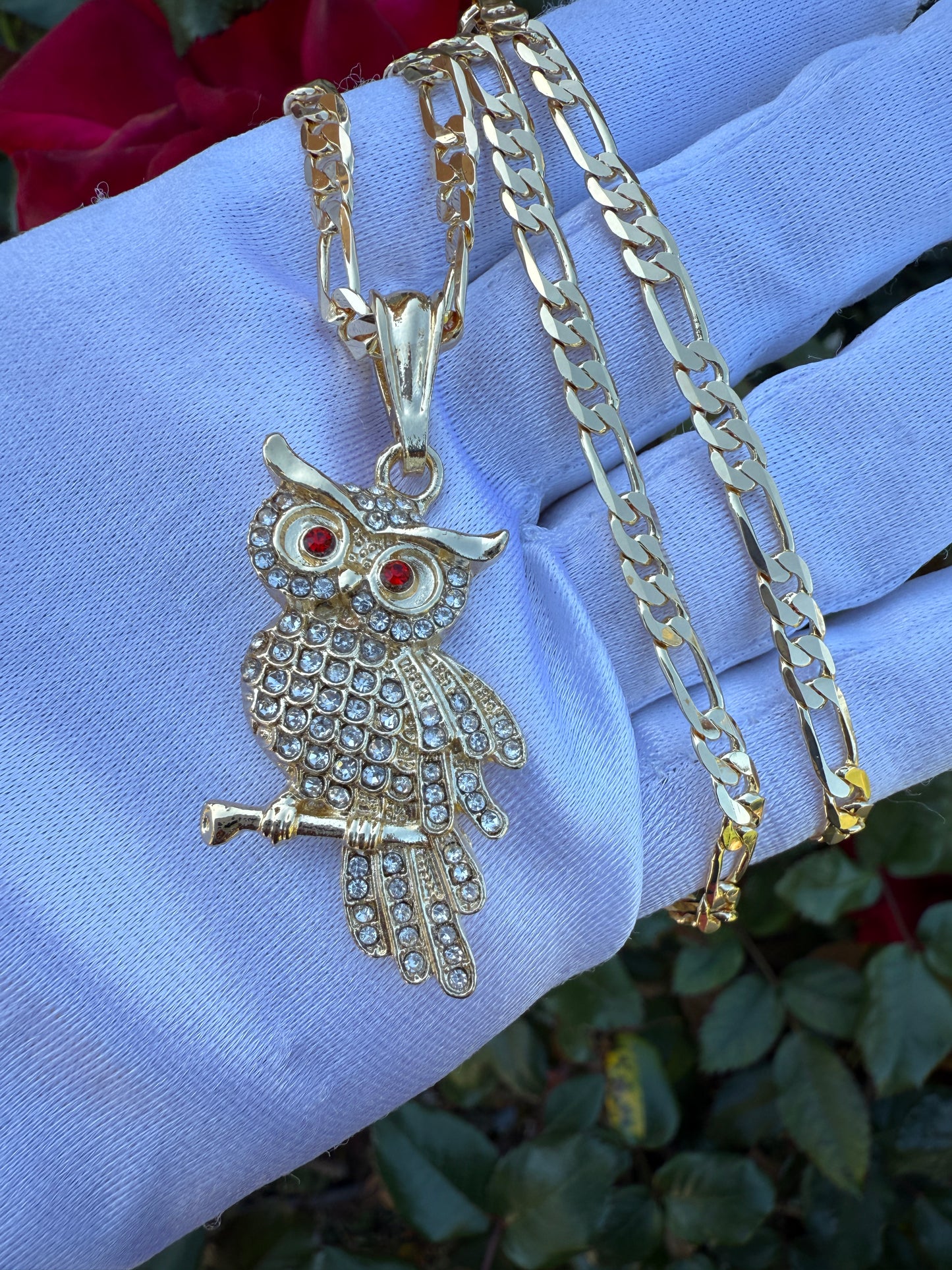 Owl Necklace with Red Eye Diamond stone