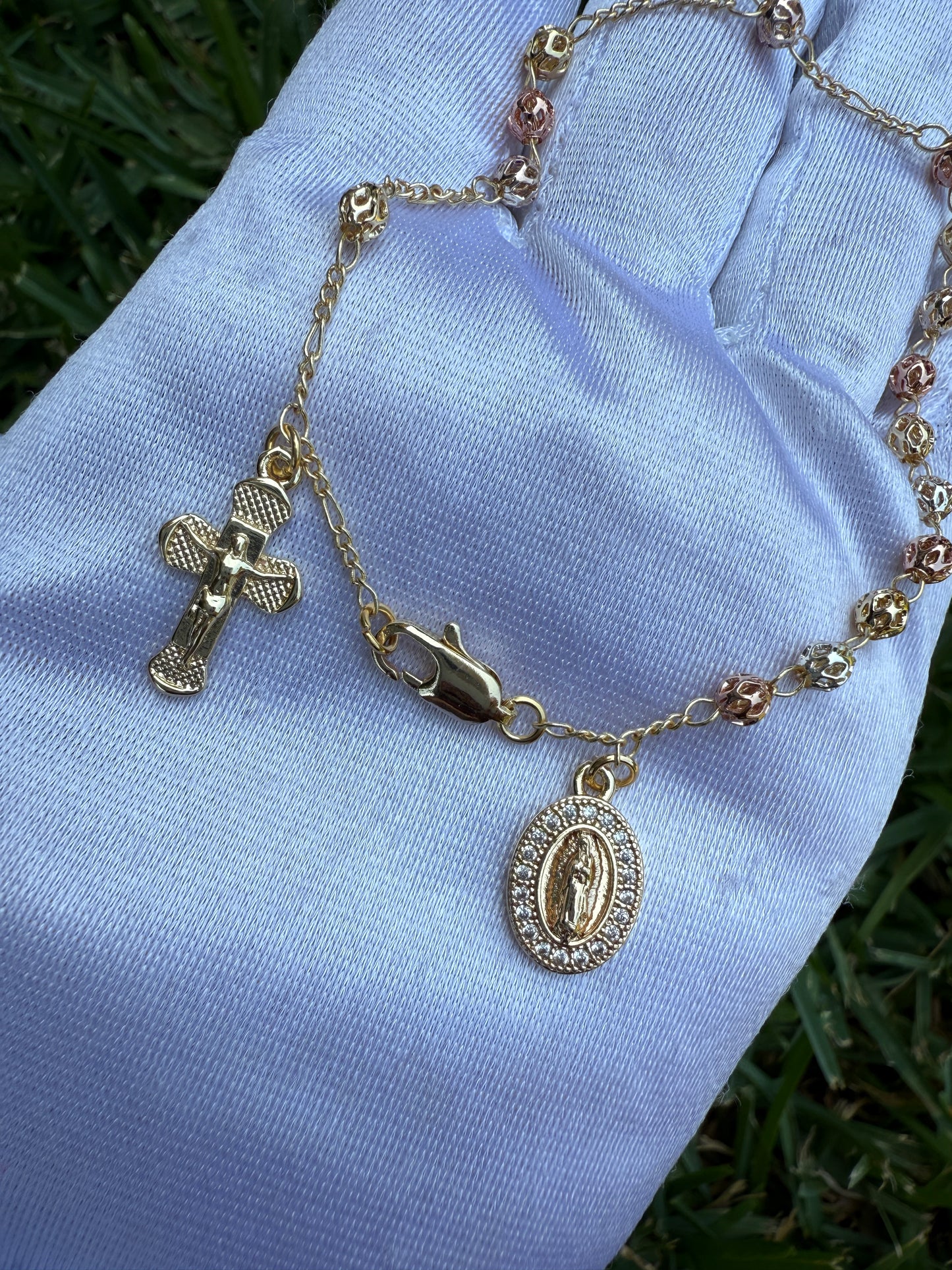 Cross and Virgin Rosary Bracelet 7”