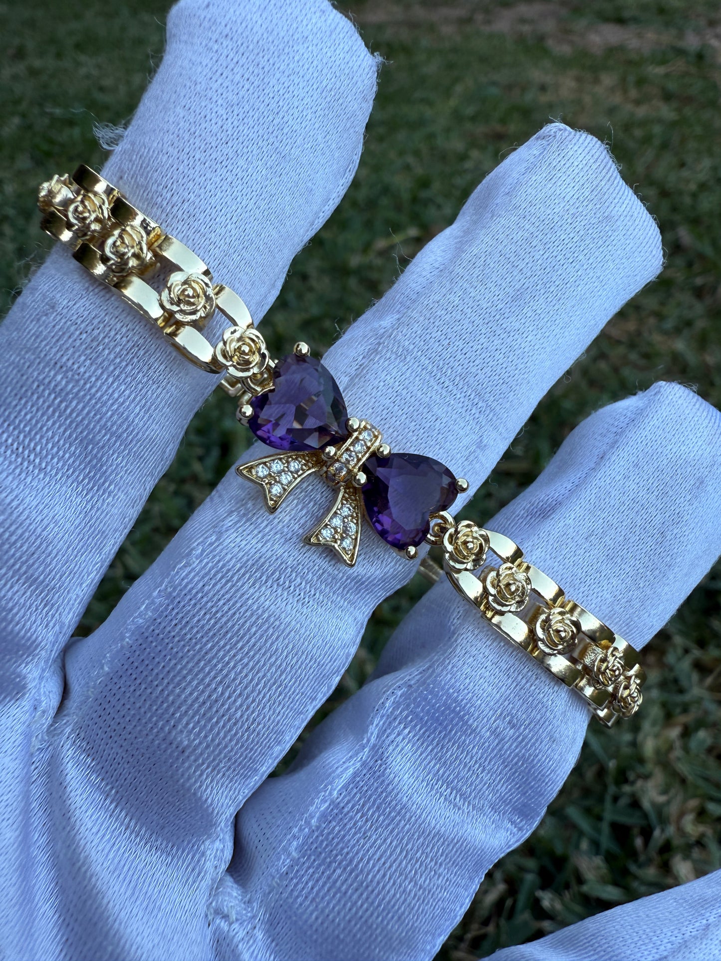 Bow Bracelet & Ring Combo Set- 6-8” bracelet with Gemstone Accents - Simple & Versatile Design