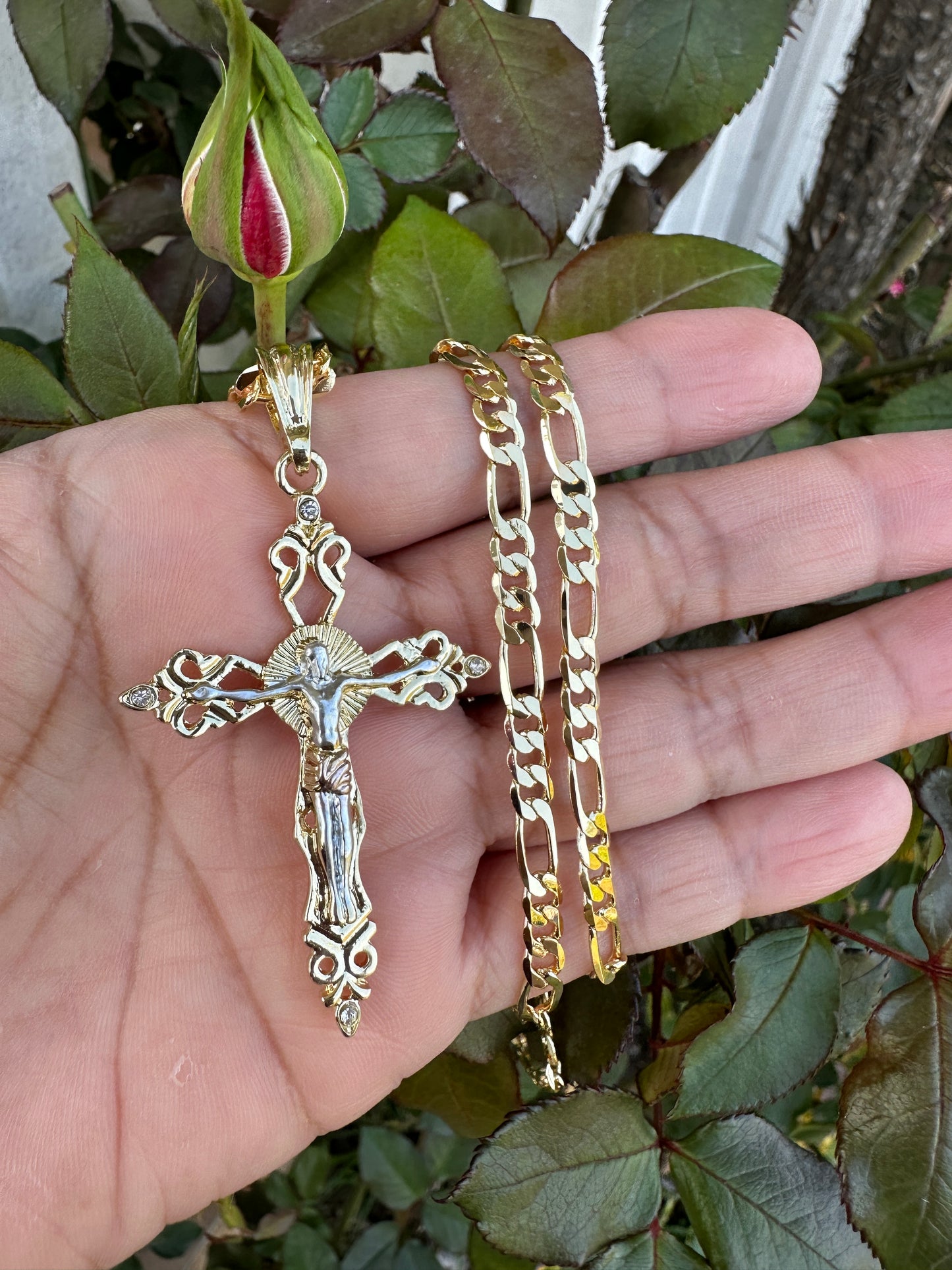 “Thorns” Cross Necklace Gold Plated tricolor