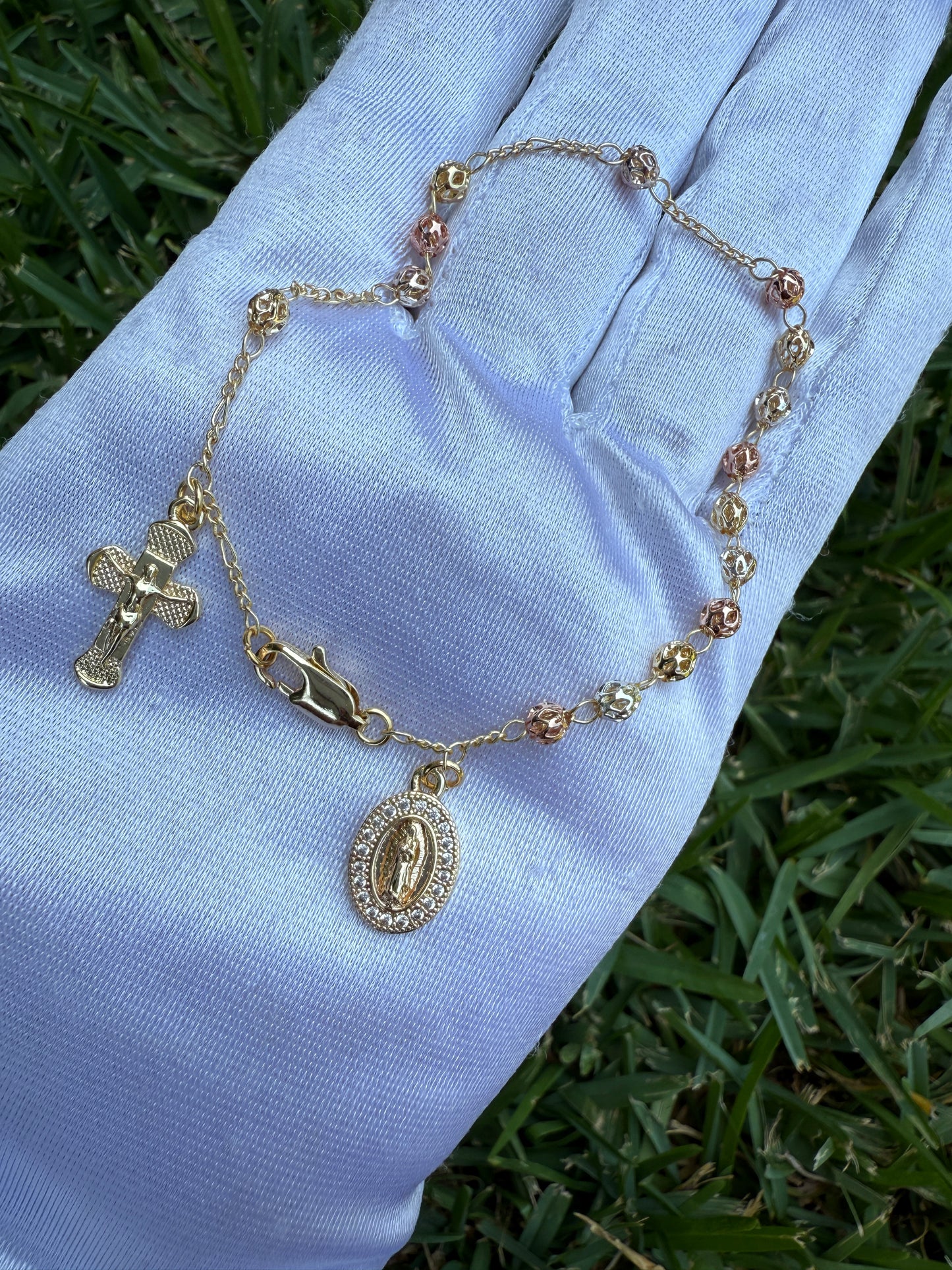 Cross and Virgin Rosary Bracelet 7”