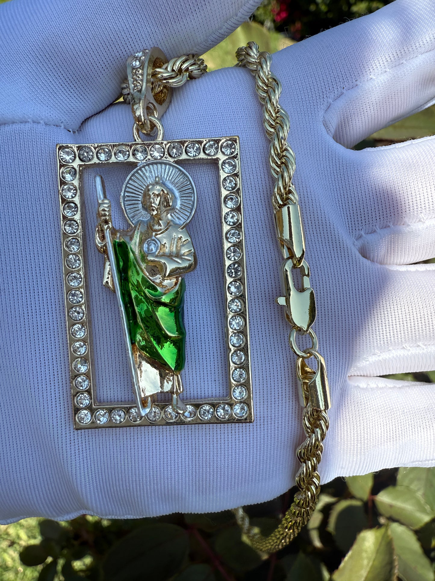 St Jude Square Pedant with Rope Chain