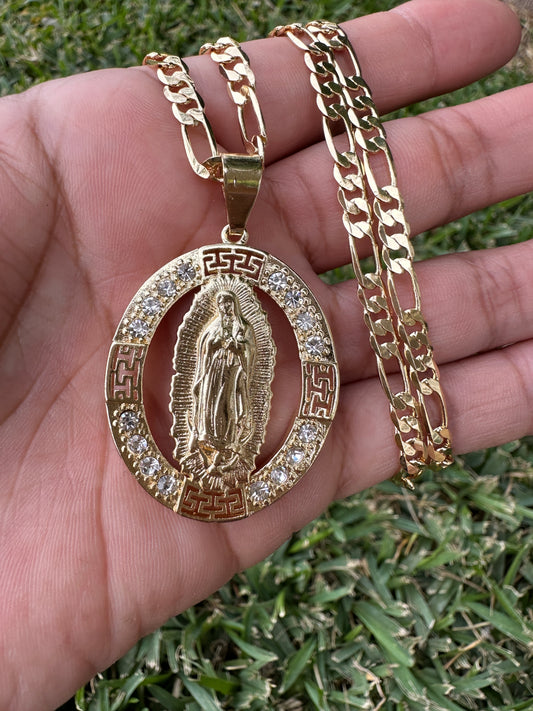 Oval Virgin Necklace with chain Gold Plated