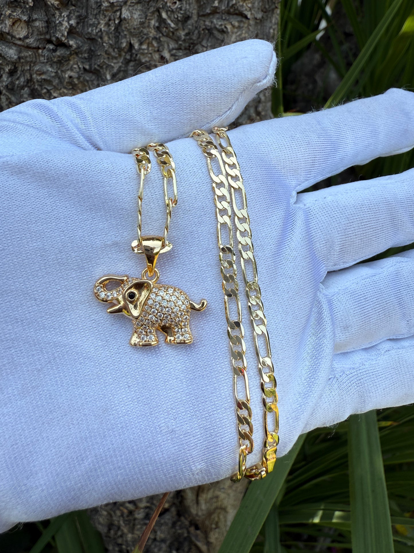 Elephant Necklace with Figaro Chain