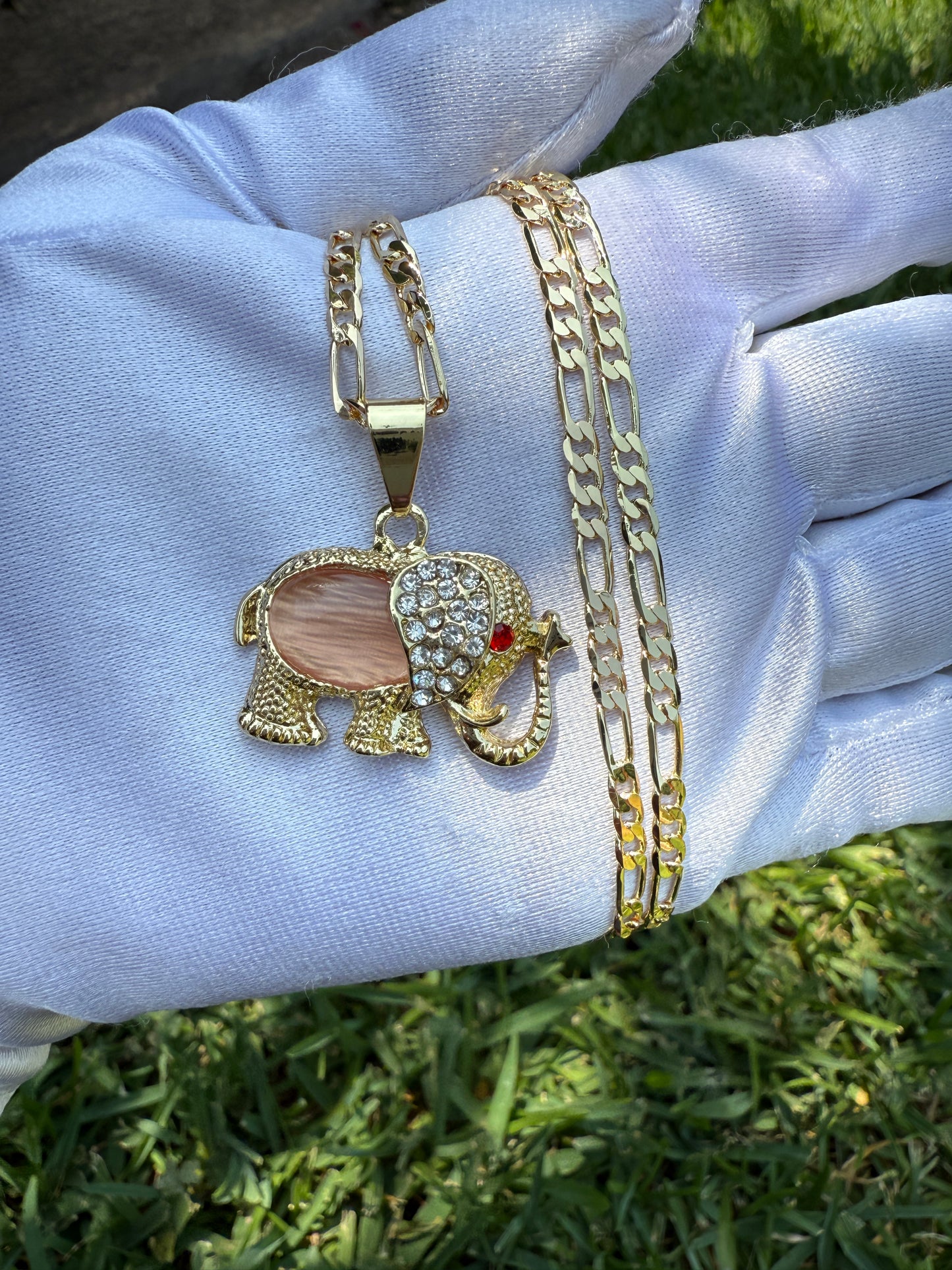 Elephant Necklace with Figaro Chain