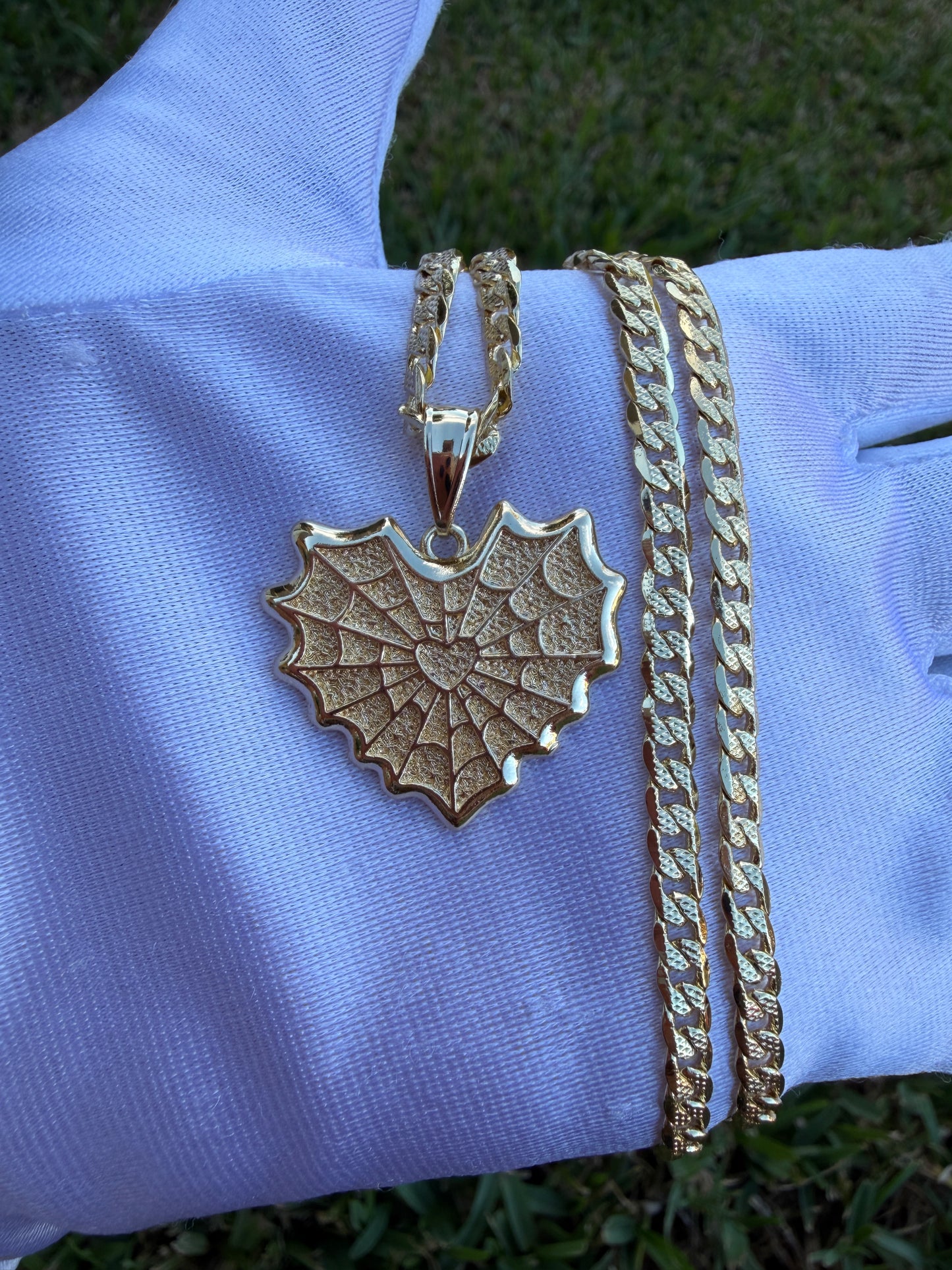 Heart Spider Necklace with Cuban Chain